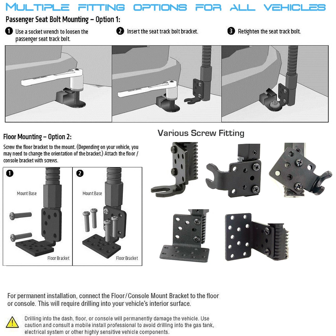 22″ Heavy Duty ELD Car Truck Fleet Truck Floor Seat mount for iPad Tablet iPhone