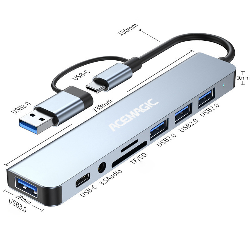 ACEMAGIC 8-in-1 USB C Hub Adapter: 4K HDMI, USB 3.0, PD Charging Docking Station