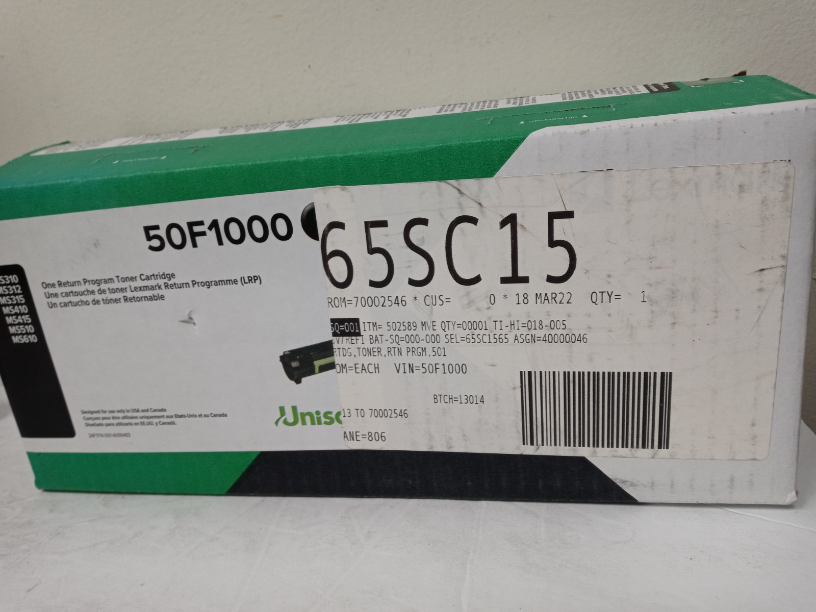 Lexmark 50F1000 Black Toner – OEM sealed – – MS310/312/315 – MS410/415 – New*