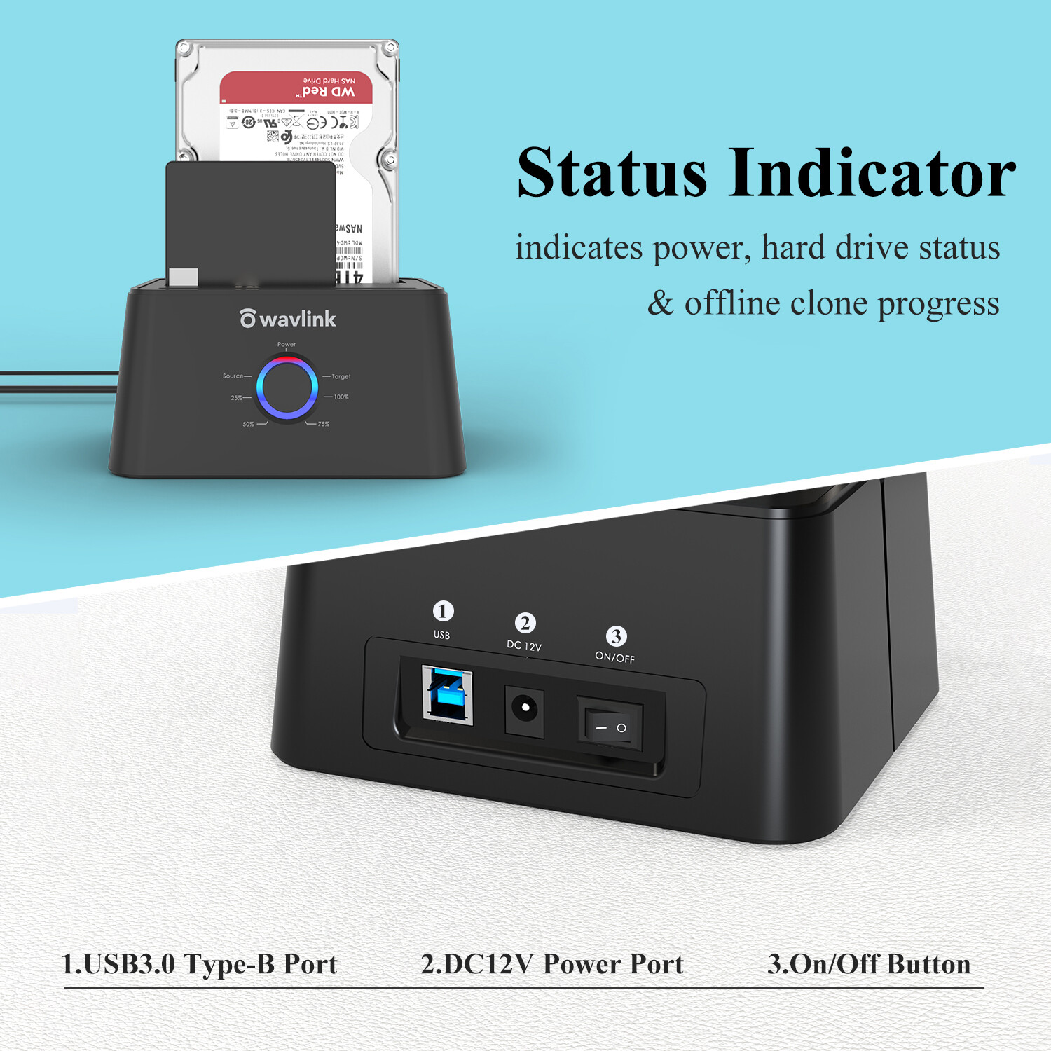 USB 3.0 to SATA External Hard drive Docking Station, Dual Bay &2.5″ 3.5″HDD/SDD