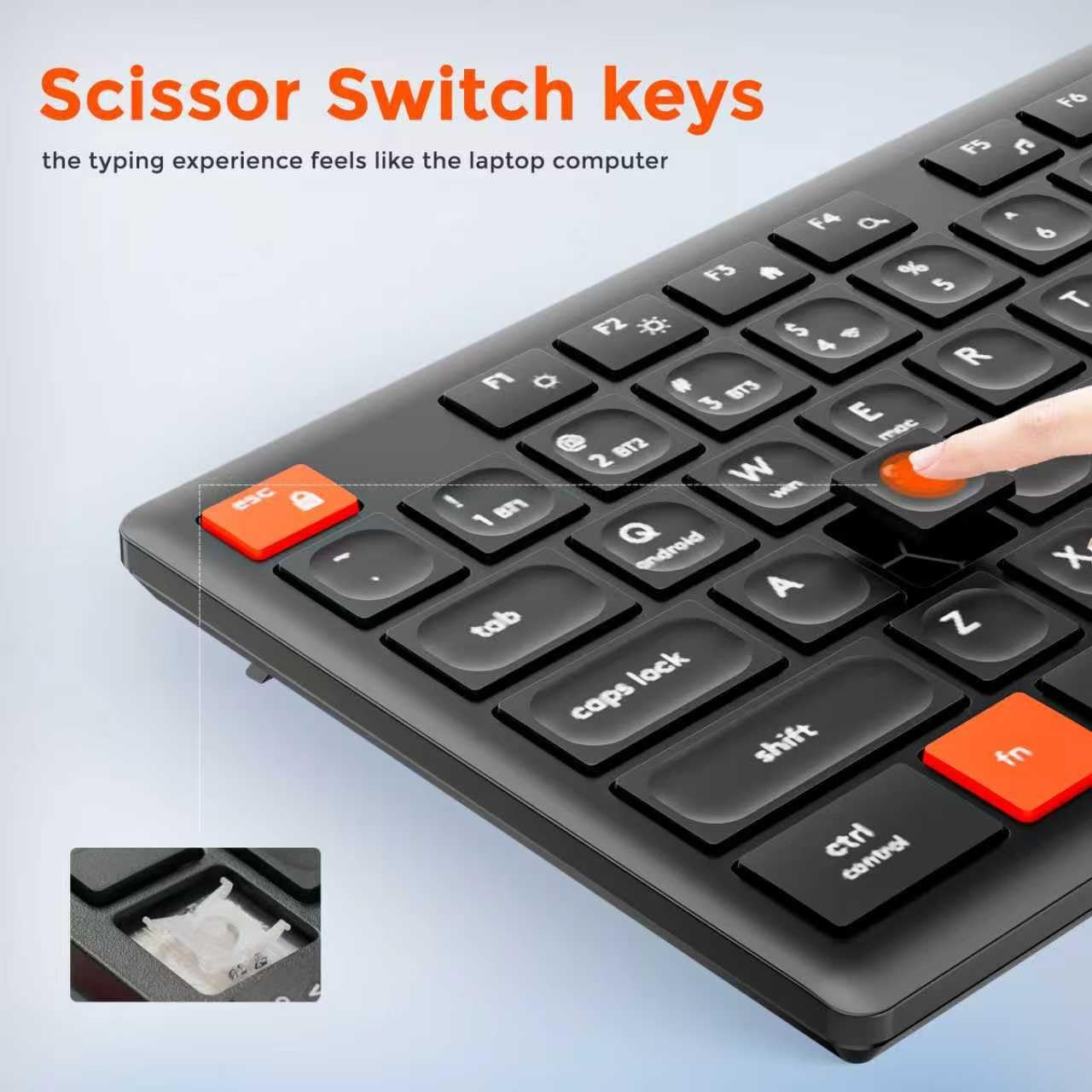 Wireless Rechargeable Full Size Keyboard 4Device 2.4G+BT For Win 11/10