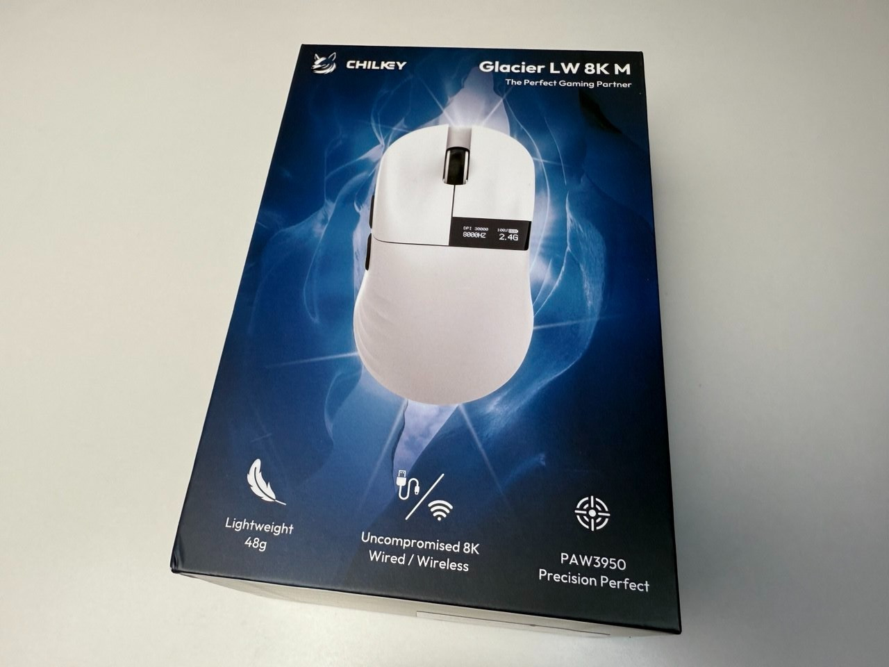 Chilkey Glacier WHITE Wireless Gaming Mouse 8k with Screen – 49G