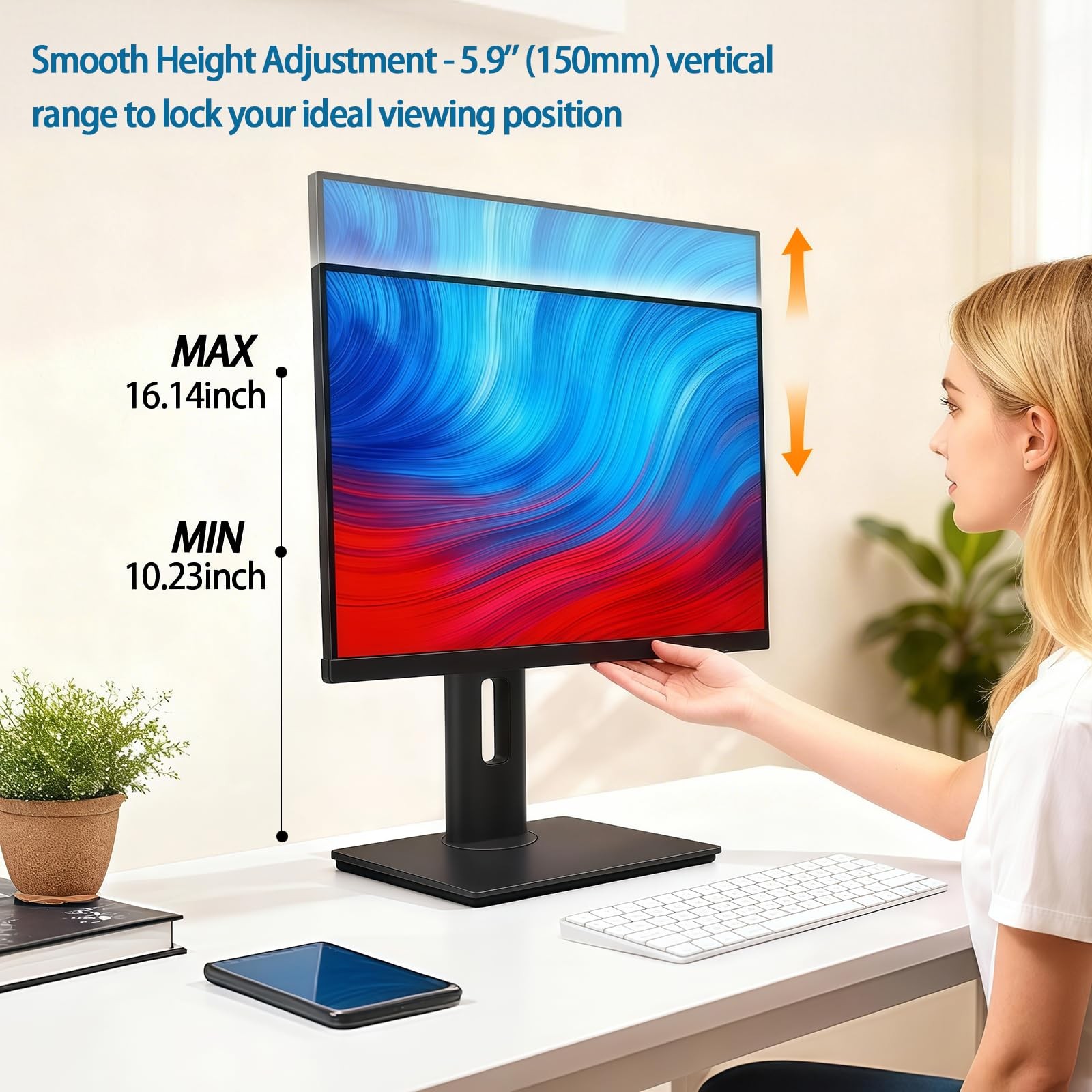 Brezpick 2026 Version Ergonomic VESA Monitor Stand, 150mm 7.28～8.82LB, Black