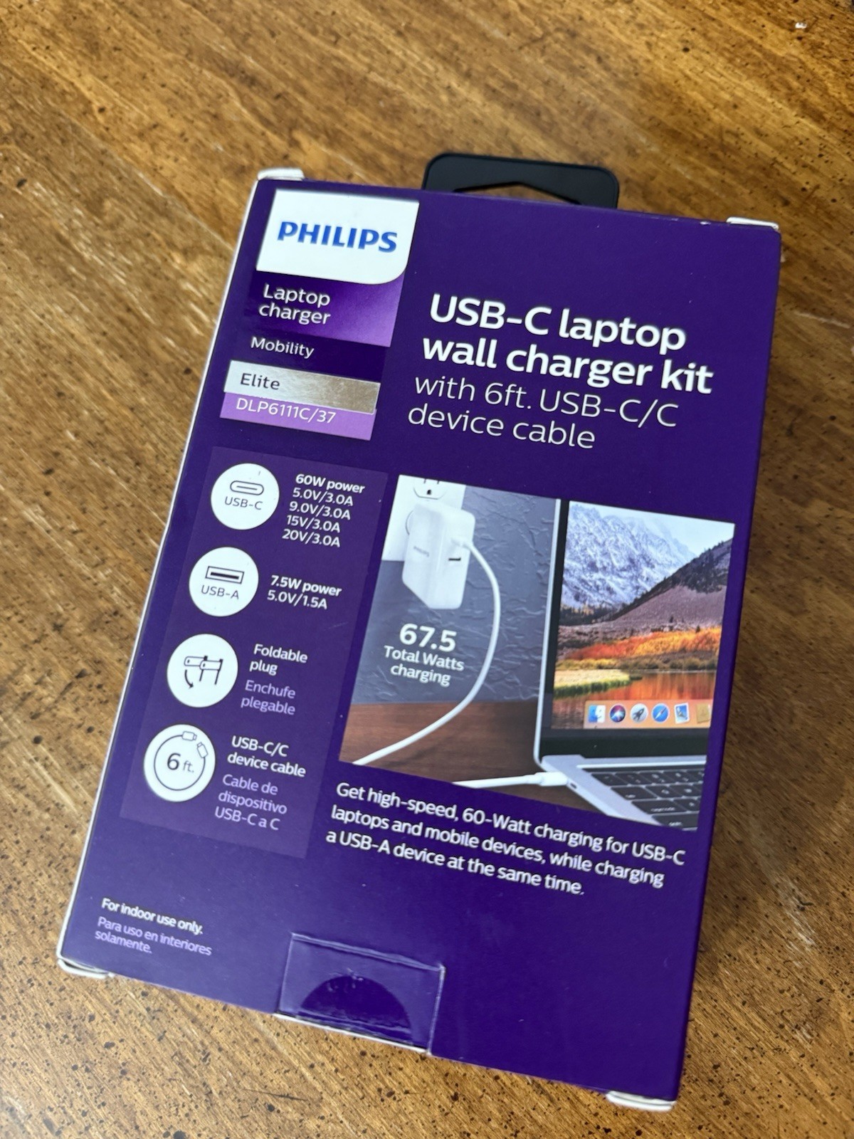 Philips Lap Top Wall Charger Kit 6 Ft 67,5 Watts white