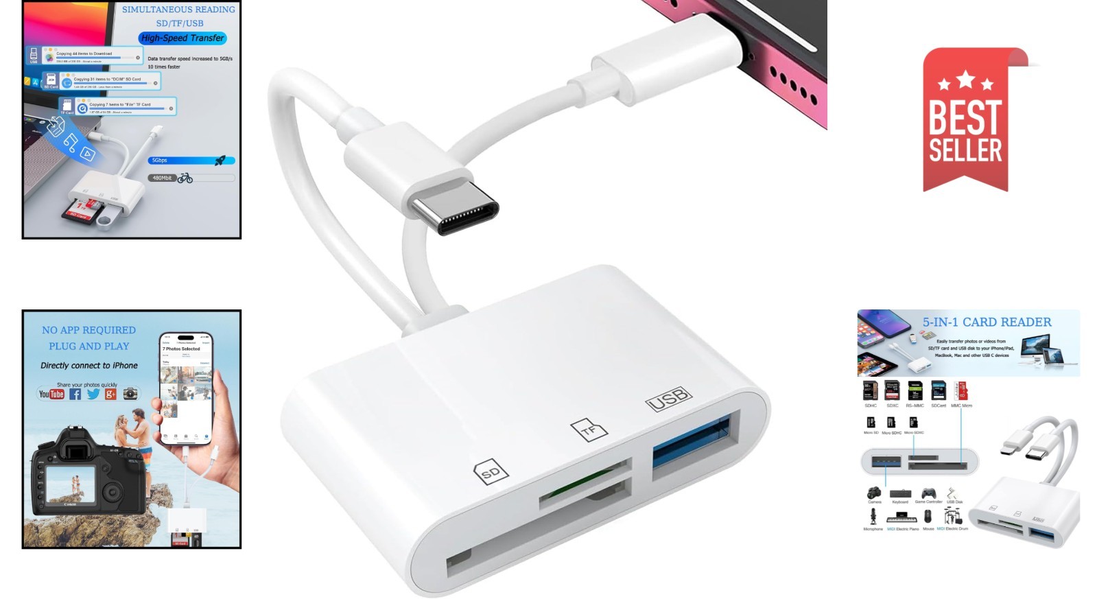 Compact USB-C SD Card Adapter for iPhones & iPads – Plug and Play Convenience