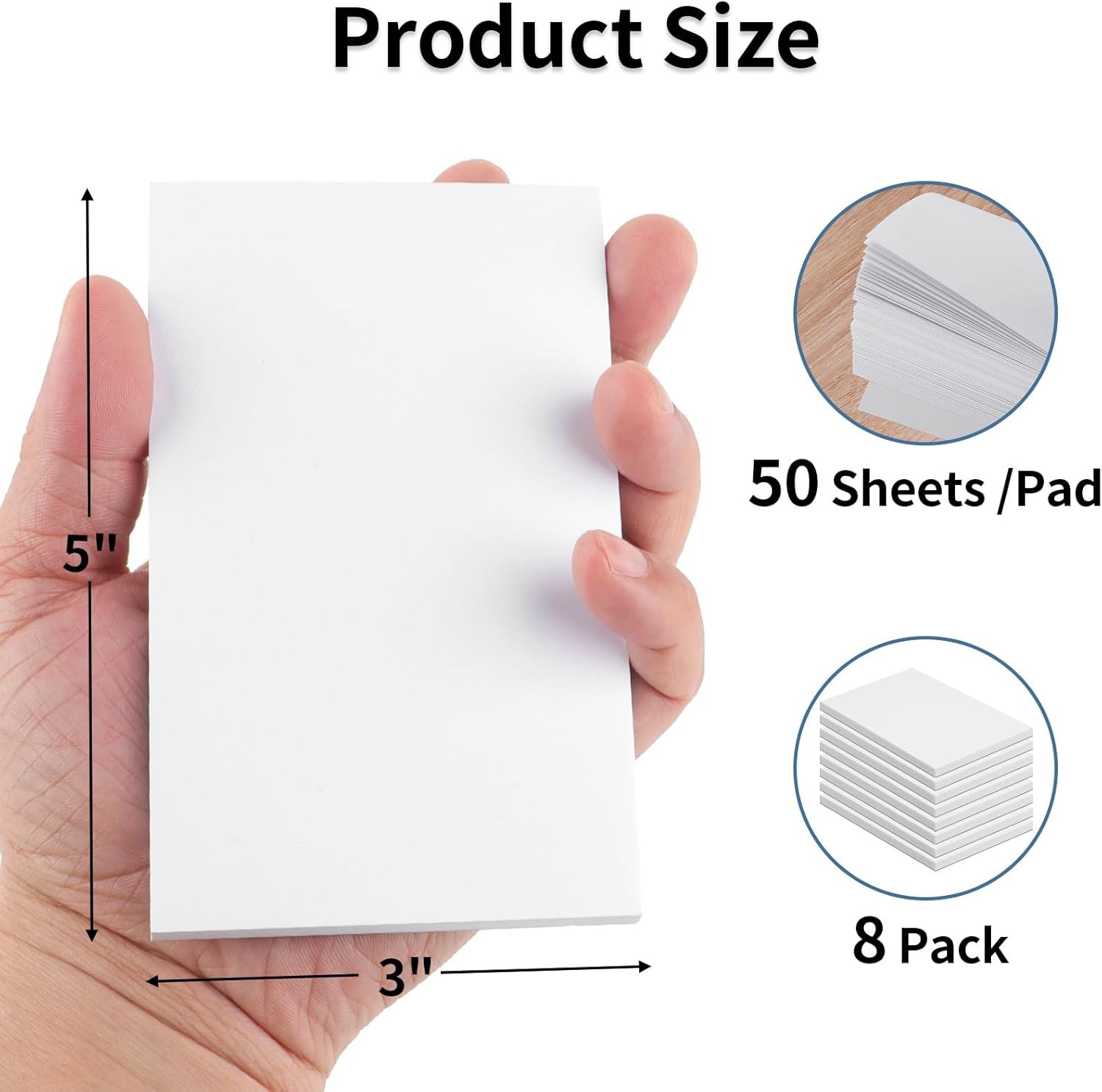 Note Pads 3×5 In, 8 Pack Blank Notepad, White Scratch for 3×5,