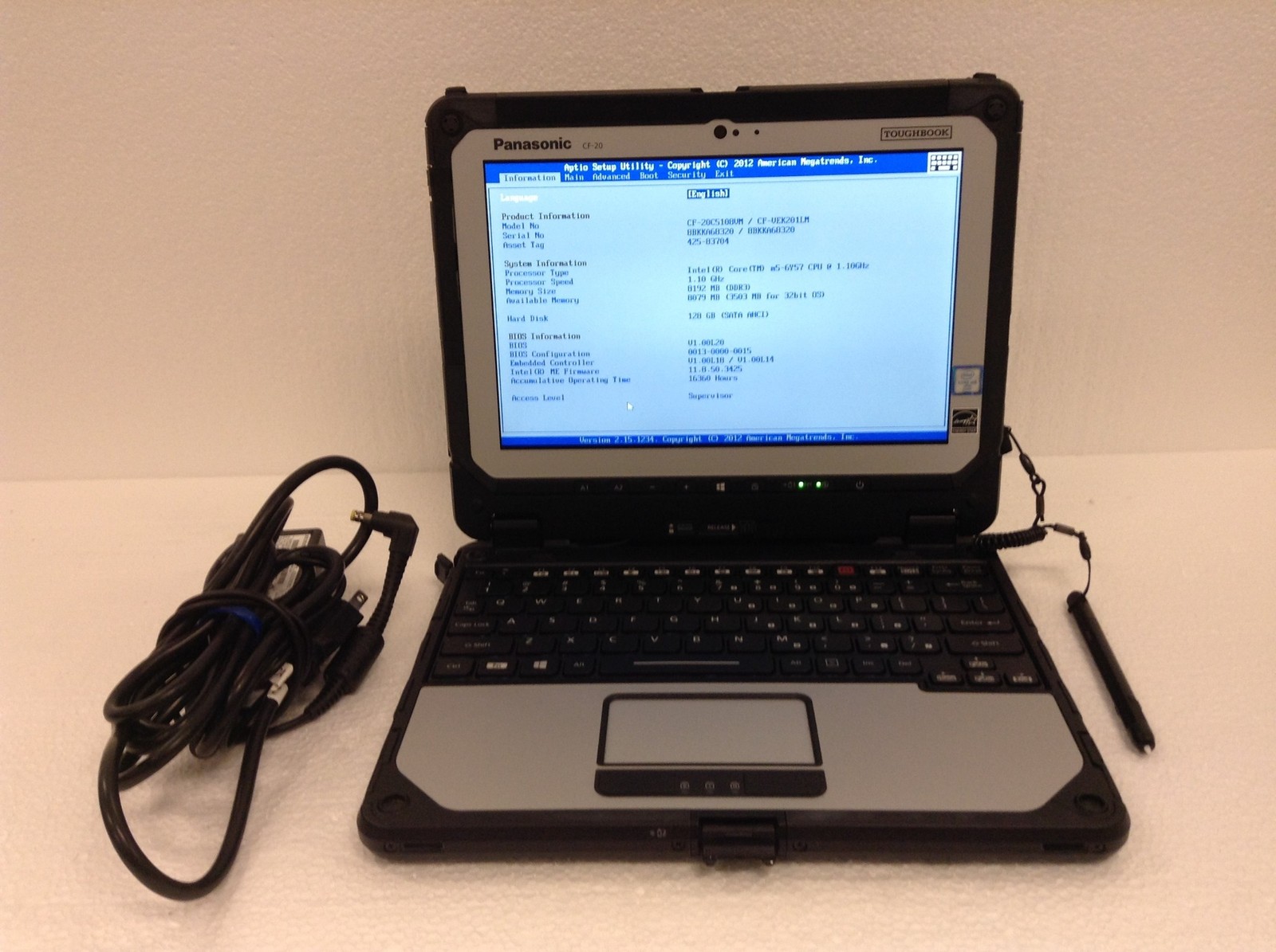 Panasonic Toughbook CF-20 M5-6Y57 1.10Ghz 10″ Touchscreen Laptop 8GB,128 SSD,16K