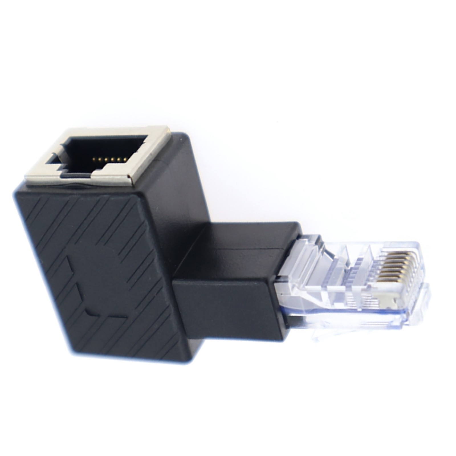 1Pc 90° Up RJ45 Cat 5e Male to Female Lan Ethernet Network Extension Adapter