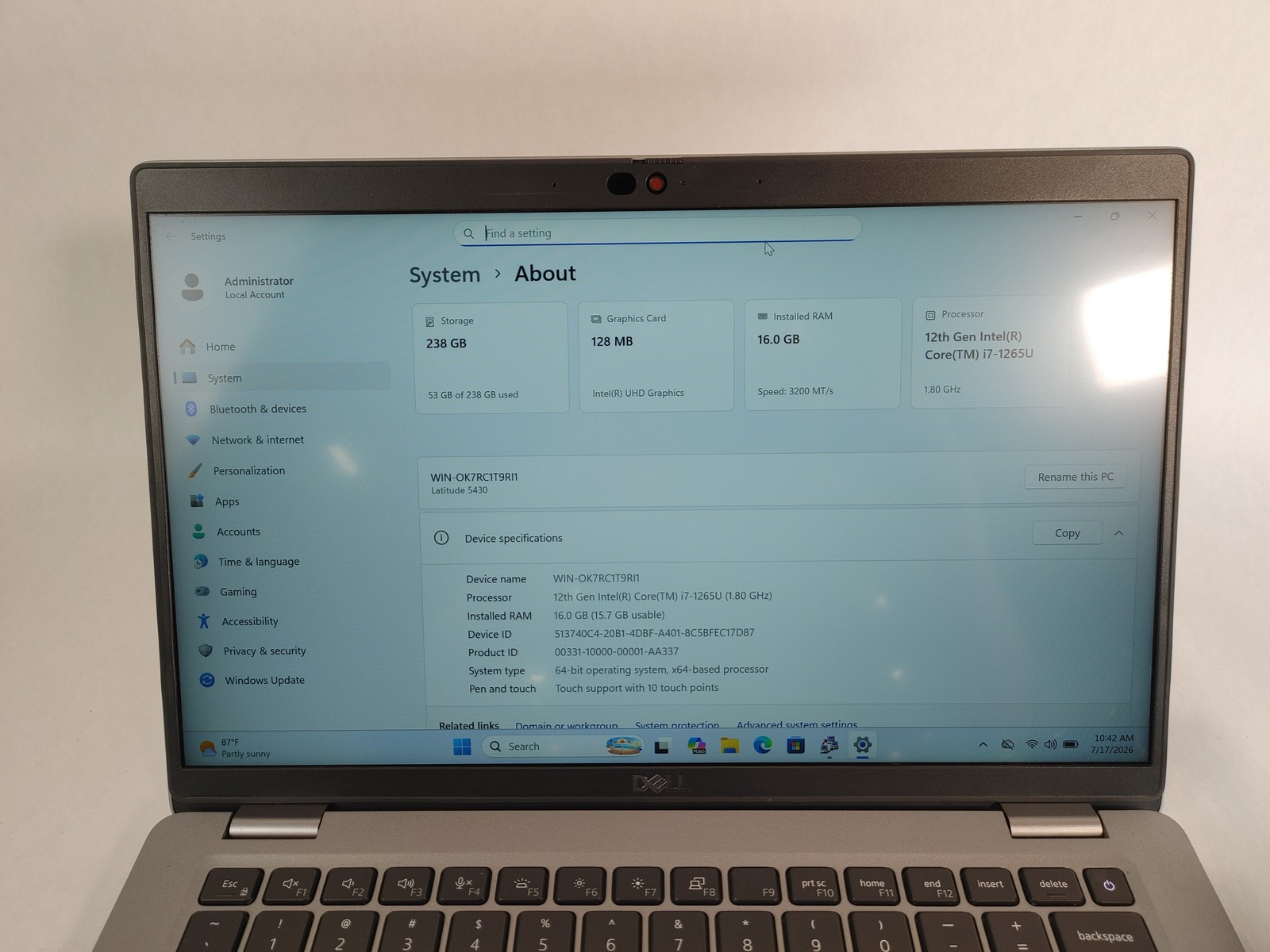 Dell Latitude 5430 Core i7-1265U 1.80 GHz 16 GB DDR4 256 GB NVMe Windows 11 Pro