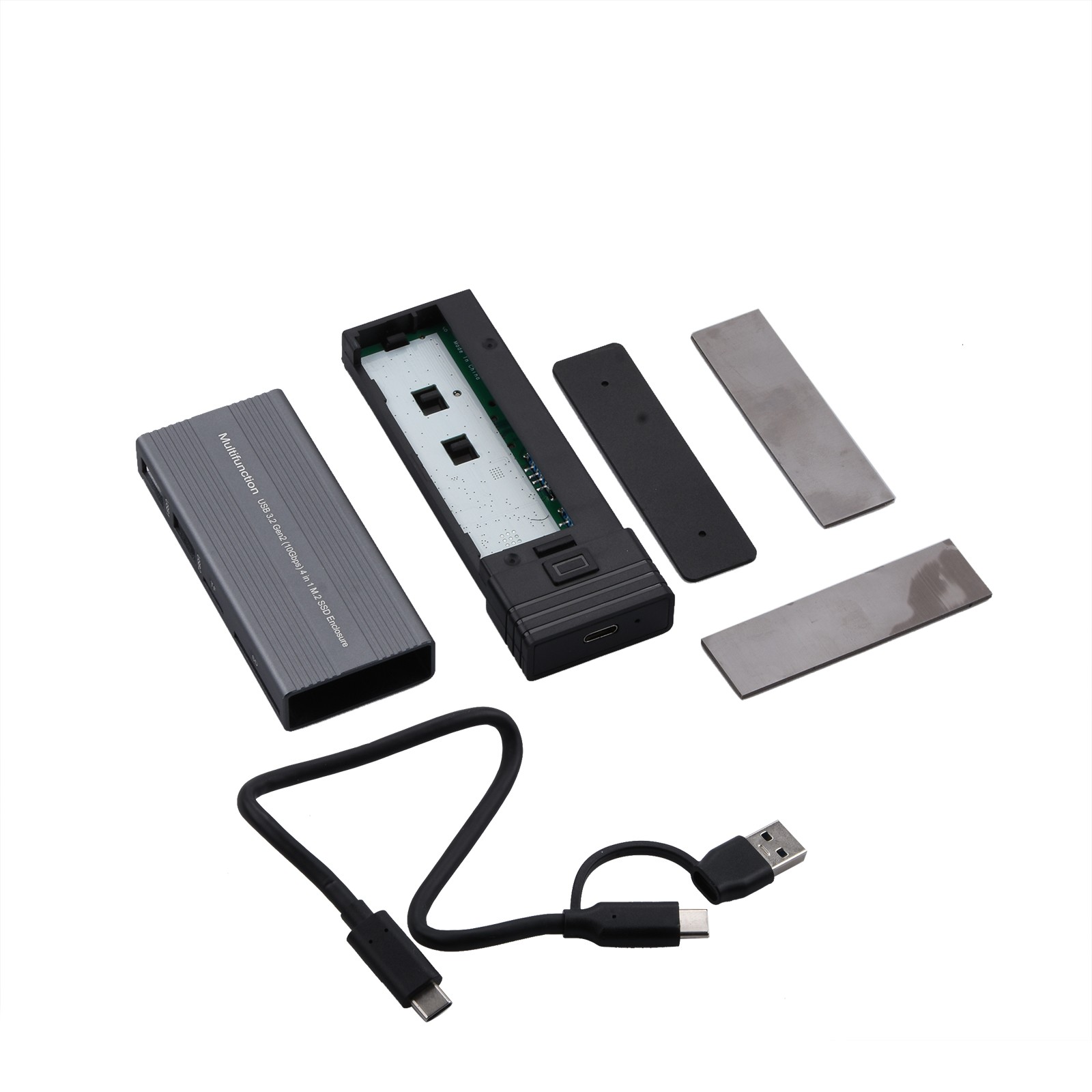 10Gbps Mobile External SSD Adapter Case 2 In 1 Design M.2 NVMe SSD&USB Hub