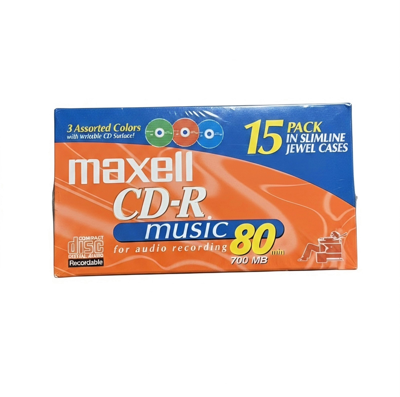 Maxell CD-R Music 80 Min 700MB 15 Pack Slimline Jewel Cases New Blank Discs