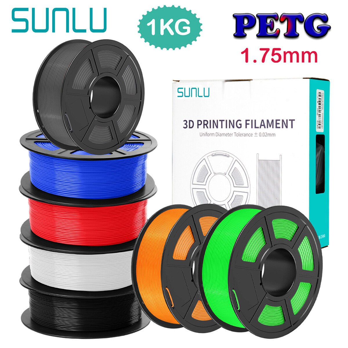 SUNLU PETG 3D Printer Filament 1.75mm PETG 1KG/ROLL ±0.02mm Multicolor No Bubble