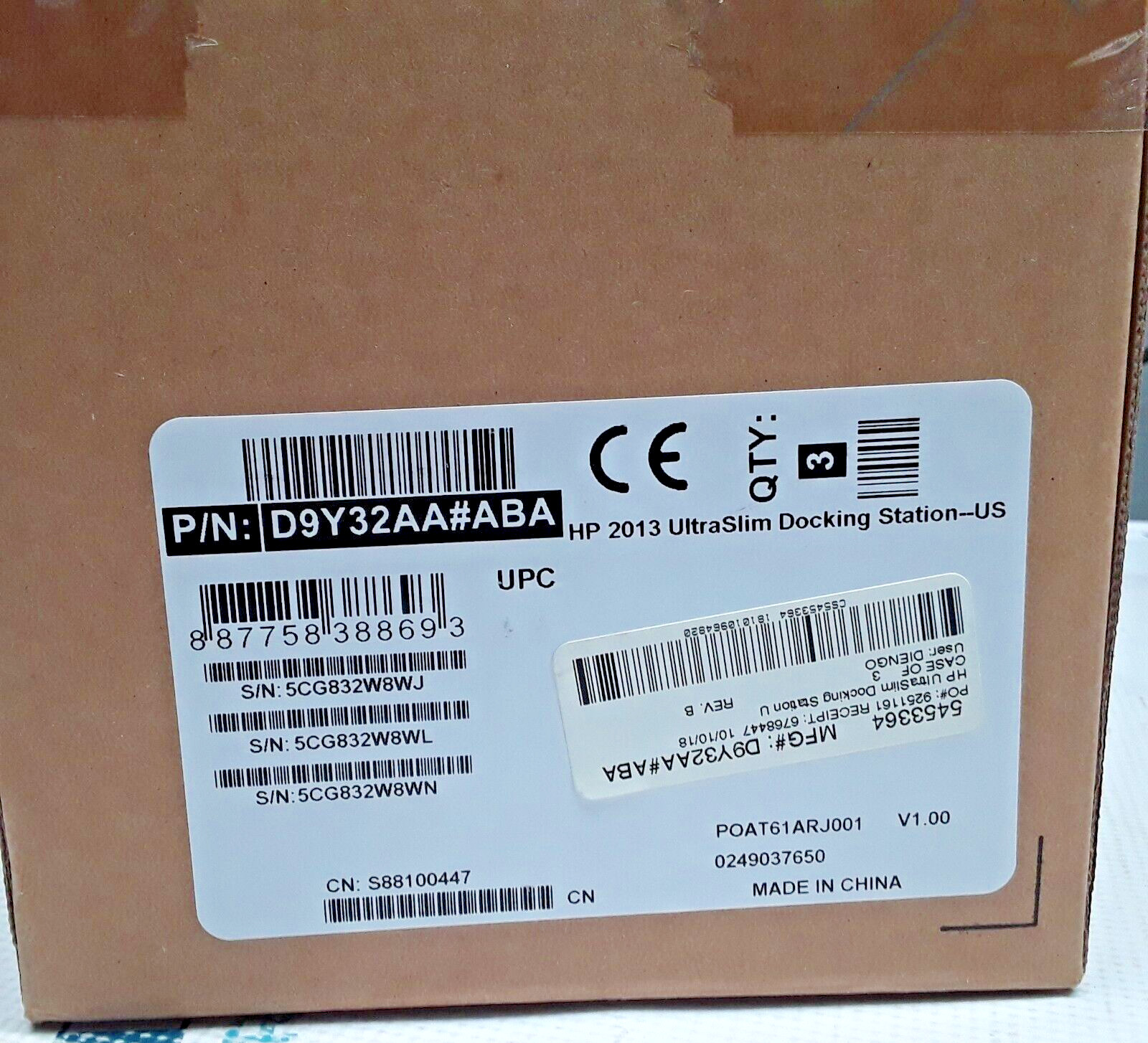 D9Y32AA#ABA – HP Ultra Slim Dock 2013 Docking Station – 3/BOX – SEALED – NEW