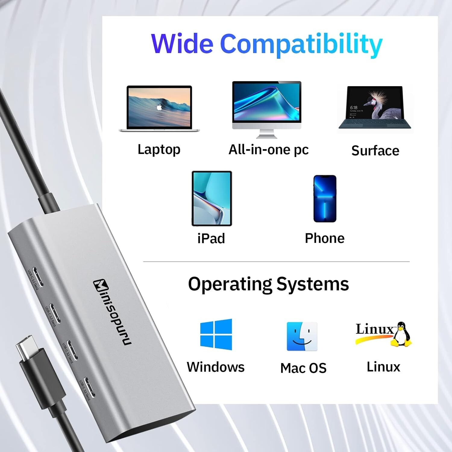 Used 4 Ports USB C Hub – 10Gbps USB Hub for Laptop MacBook (No Charging)