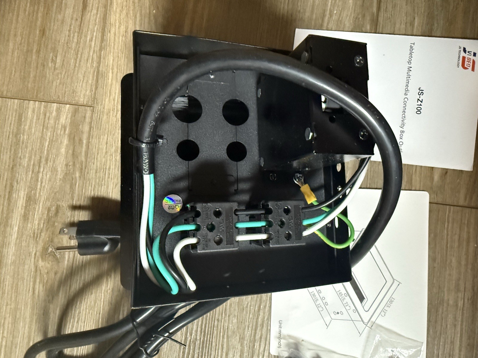 Tabletop Brush Cable Cubby Connectivity Box w2 AC Power 1USB-A Charger 1 USB-C