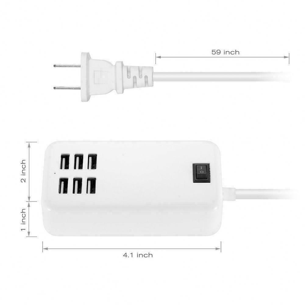6 Port USB Hub Fast Wall Charger Station Multi-Function AC Power Adapter Desktop