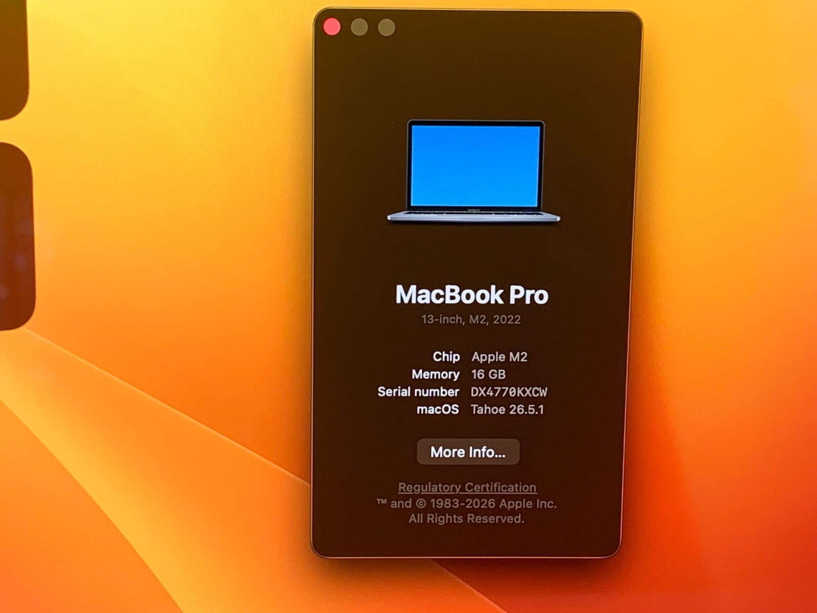 Apple MacBook Pro 2022 13″ TouchBar M2 8c/10c 16GB 256GB Tahoe 26.5