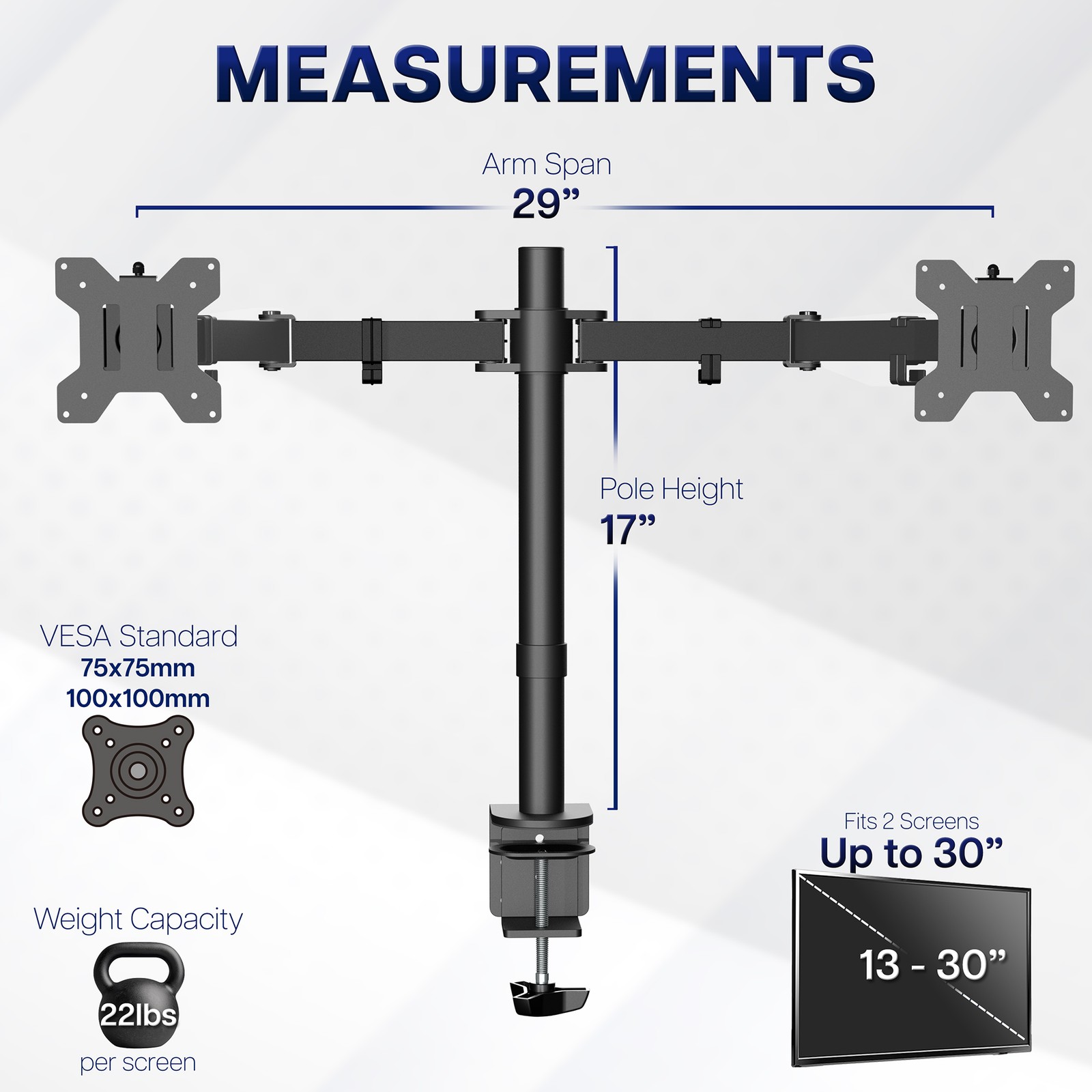 VIVO Black Dual Monitor Desk Mount Adjustable Stand, Fits Screens up to 30″