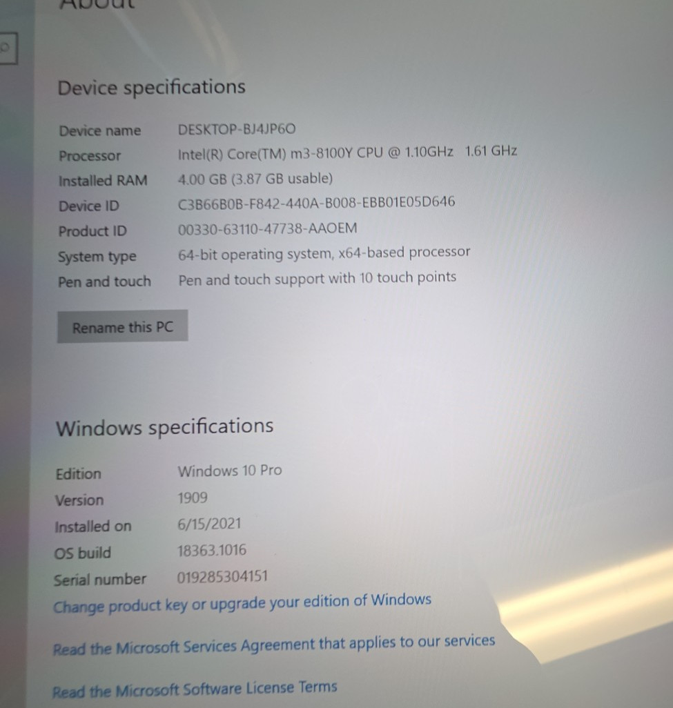 Microsoft Surface Go 2| Intel Core m3|4GB RAM| 64GB SSD| Win 10 Pro| Bad Battery