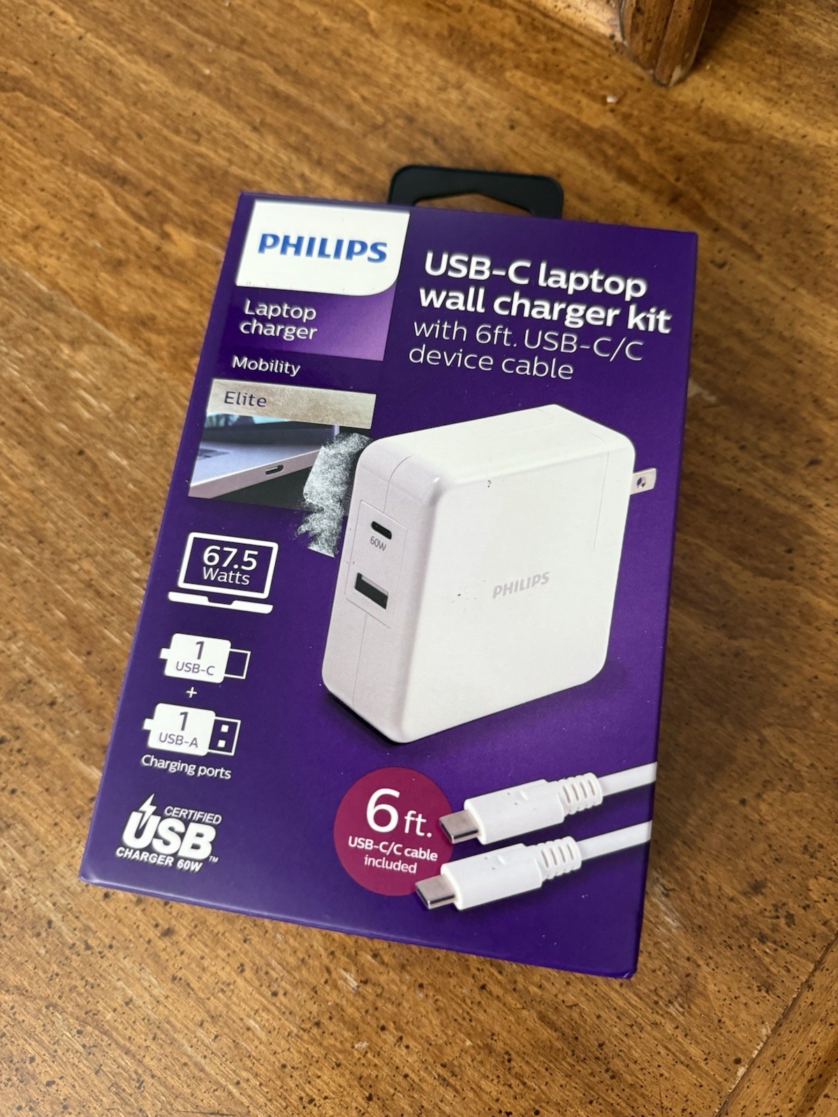 Philips Lap Top Wall Charger Kit 6 Ft 67,5 Watts white