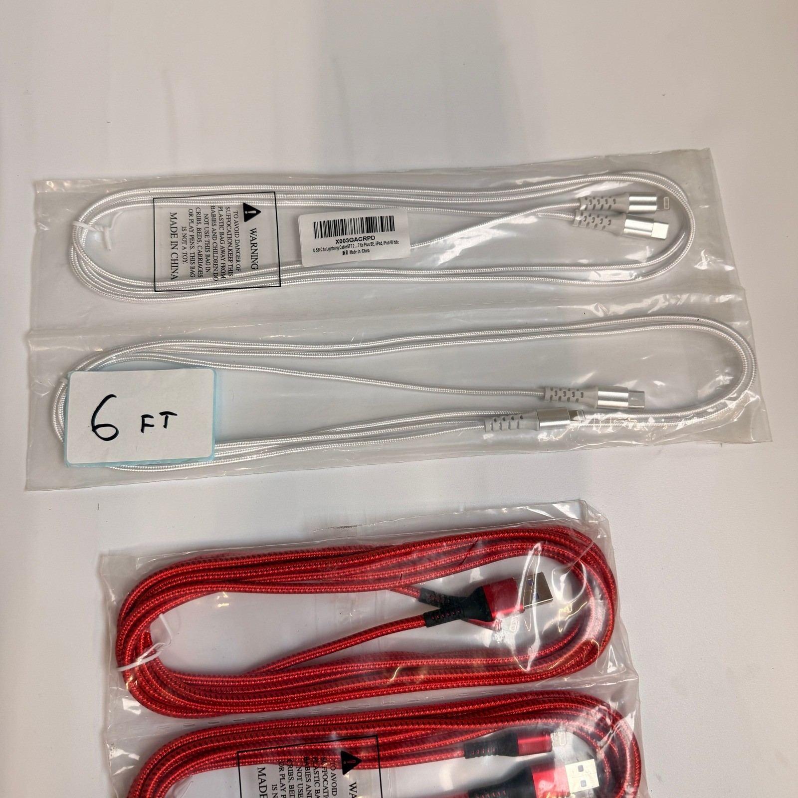 Lot of 5 USB-A & USB-C to Lightning Mixed Braided Fast Charging Cables 6ft 10ft