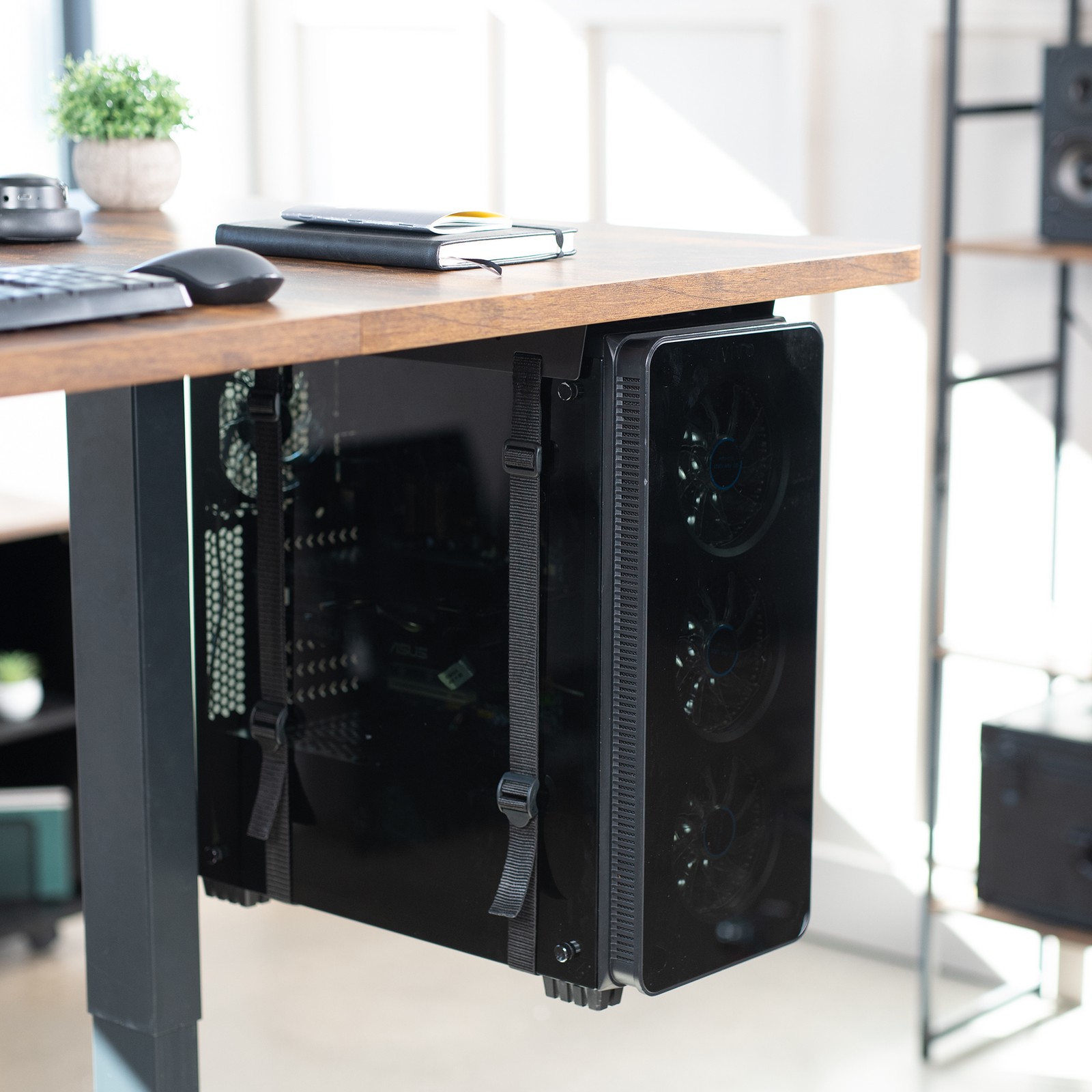 VIVO Black Under-Desk PC Adjustable Strap Mount | Computer Case Holder