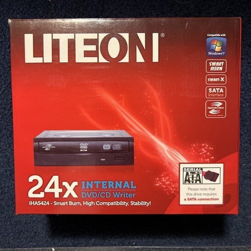 Lite-On iHAS424-98B 24x Internal SATA DVD/CD Writer RW Smart Burn – Sealed Box