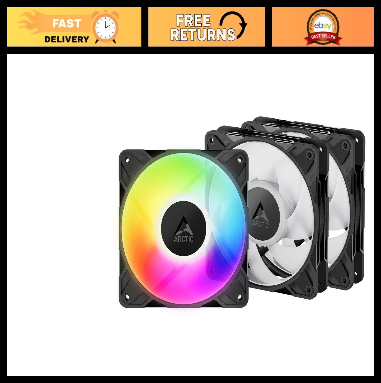 3 Pack 120mm Low-Noise RGB PWM Fans, 450-2000 RPM, Fluid Dynamic Bearing, Y-Cabl