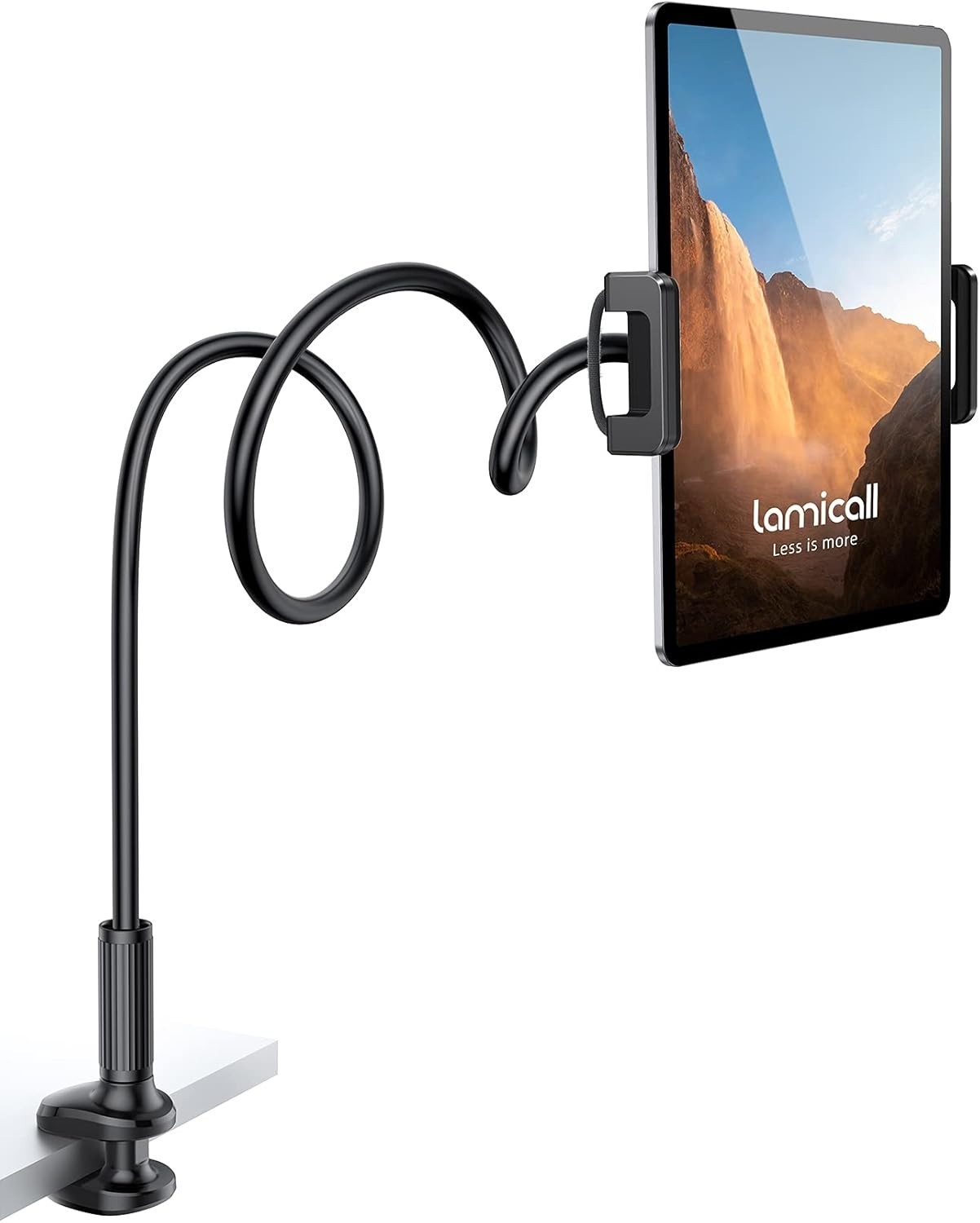 Gooseneck Tablet Mount Holder for Bed Flexible Clamp 4.7-11 Inch Device Black