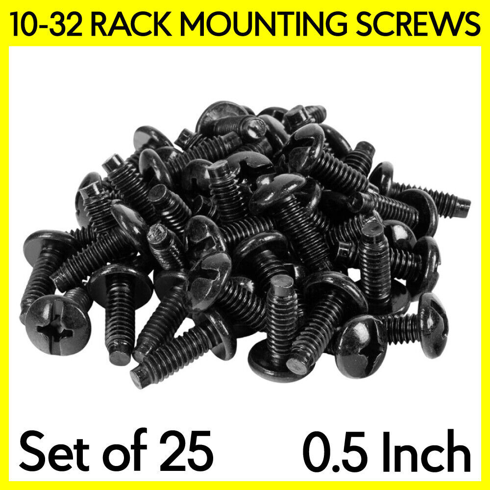 Set of 25x 10-32 Rack Screws 1/2″ Long Phillips-Head Rack Mounting Screws Black
