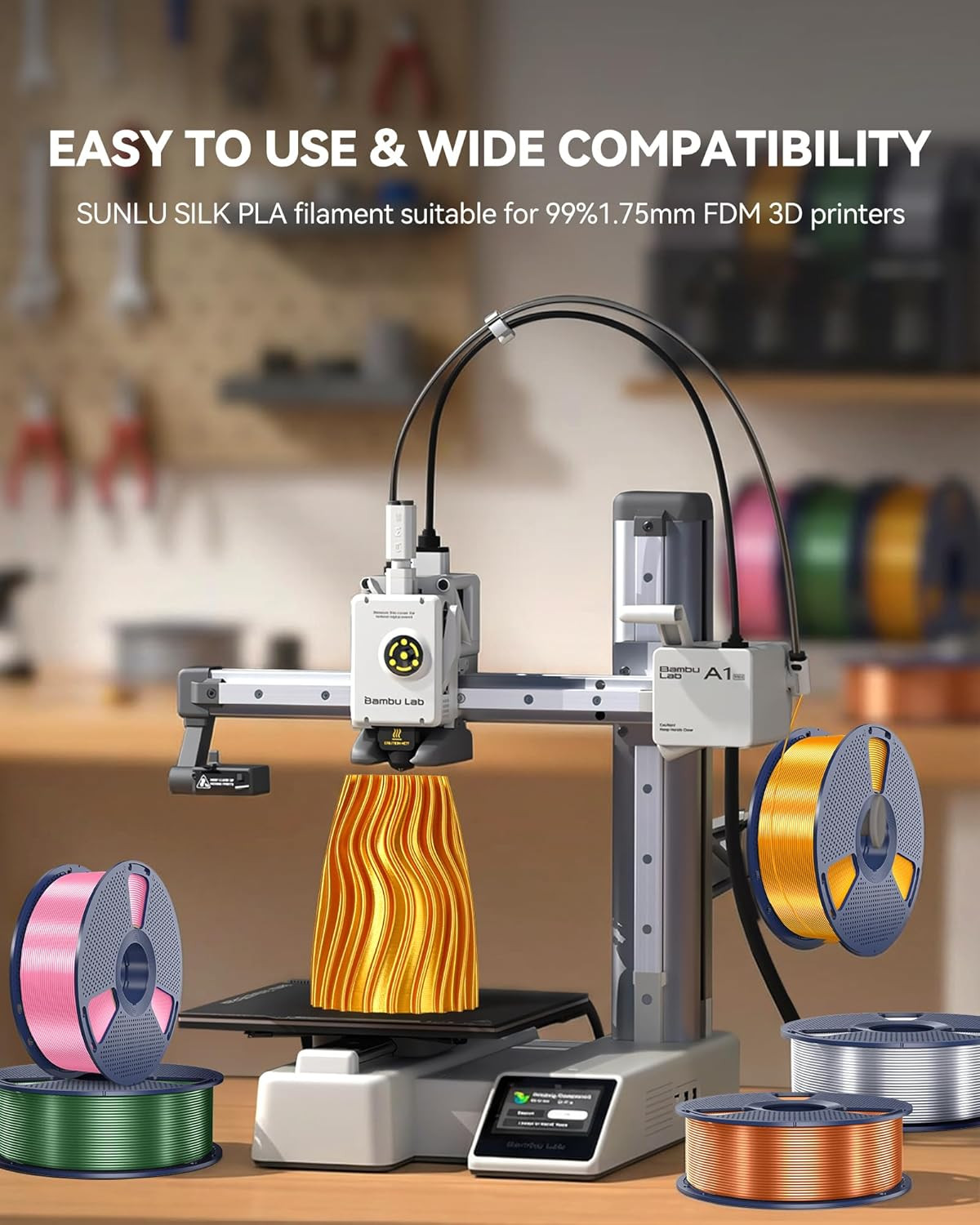 【BUY 6 GET 4 FREE,ADD 10】SUNLU 1.75MM SILK Shiny PLA+ Filament 1KG/2.2LBS Spool