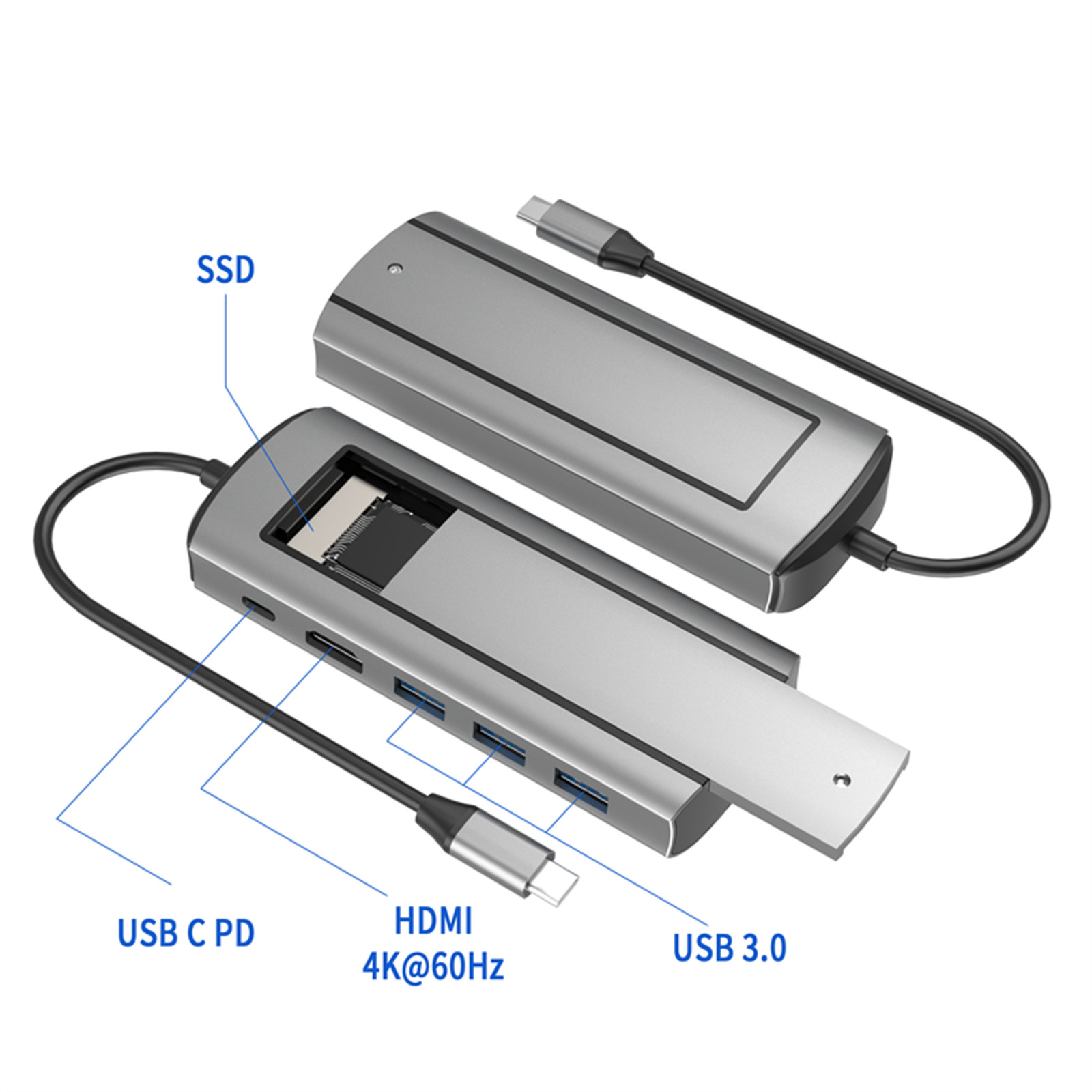 6 in 1 USB3.0 Hub With Disk Storage Function USB3.0 Type-c to HDMI Laptop Dock