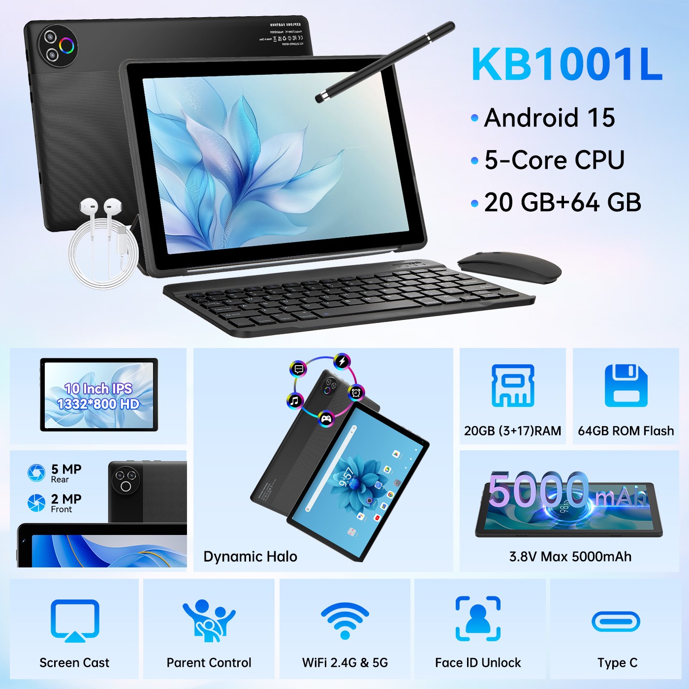 Android 15 Tablet | 10.1″ IPS HD Octa-Core A333, 20+64GB, 5000mAh,Dual WiFi 6