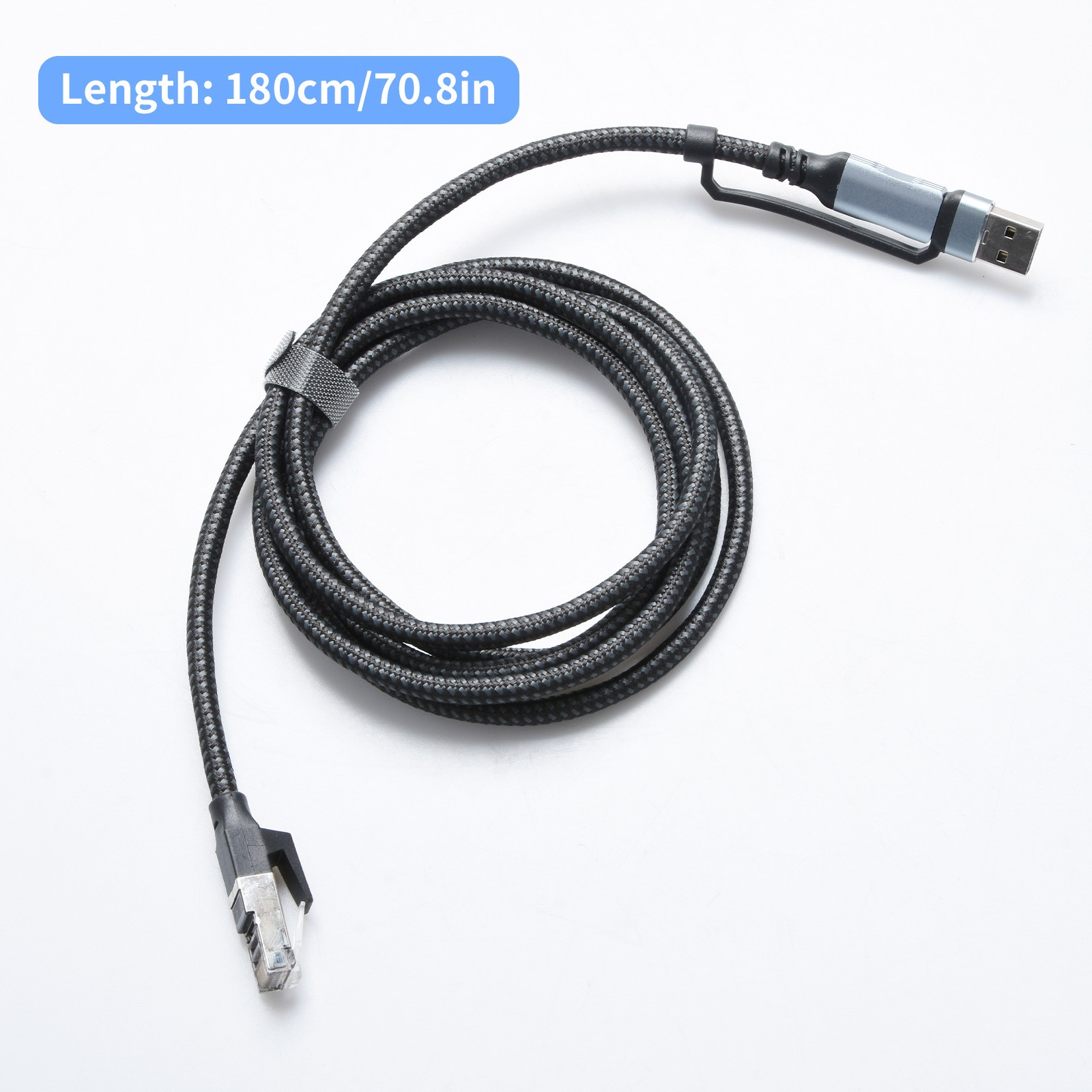 1.8M Braided Ethernet Cable USB-A Type-C to RJ45 100Mbps for Laptop Tablet Phone