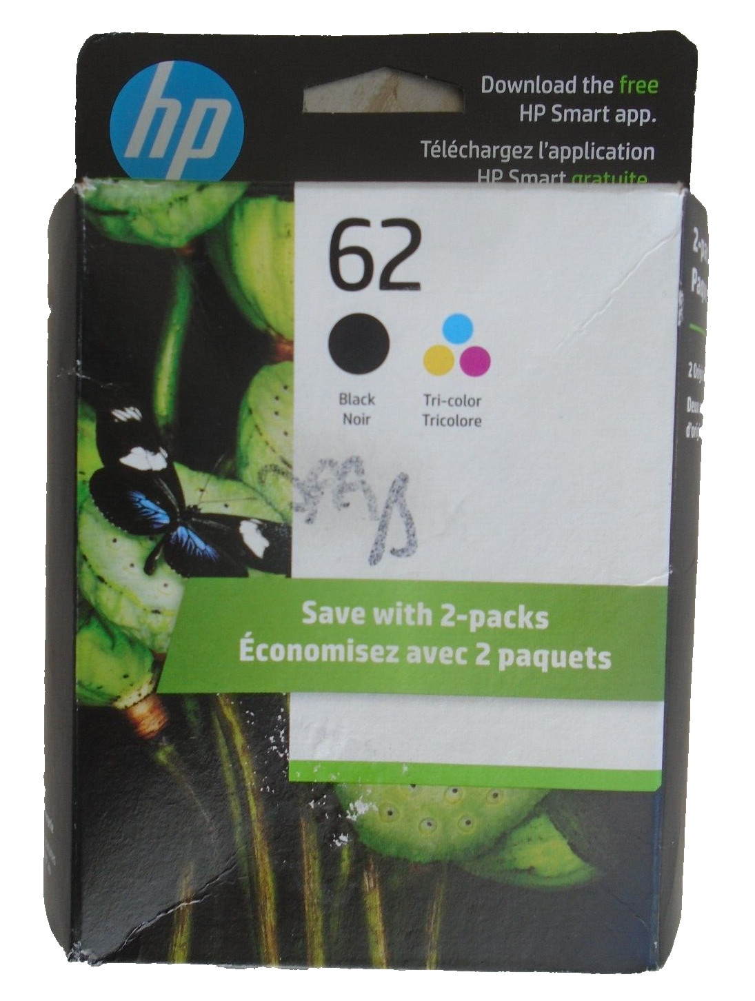 Genuine HP 62 Black & Tri-Color Ink Catridges 2 Pack (06-2025) Unopened!