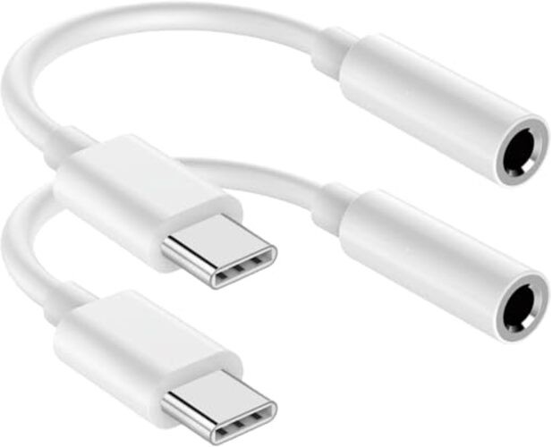 USB C to 3.5mm Audio Headphone Jack Adapter (2Pack), Aux to USB C Dongle White