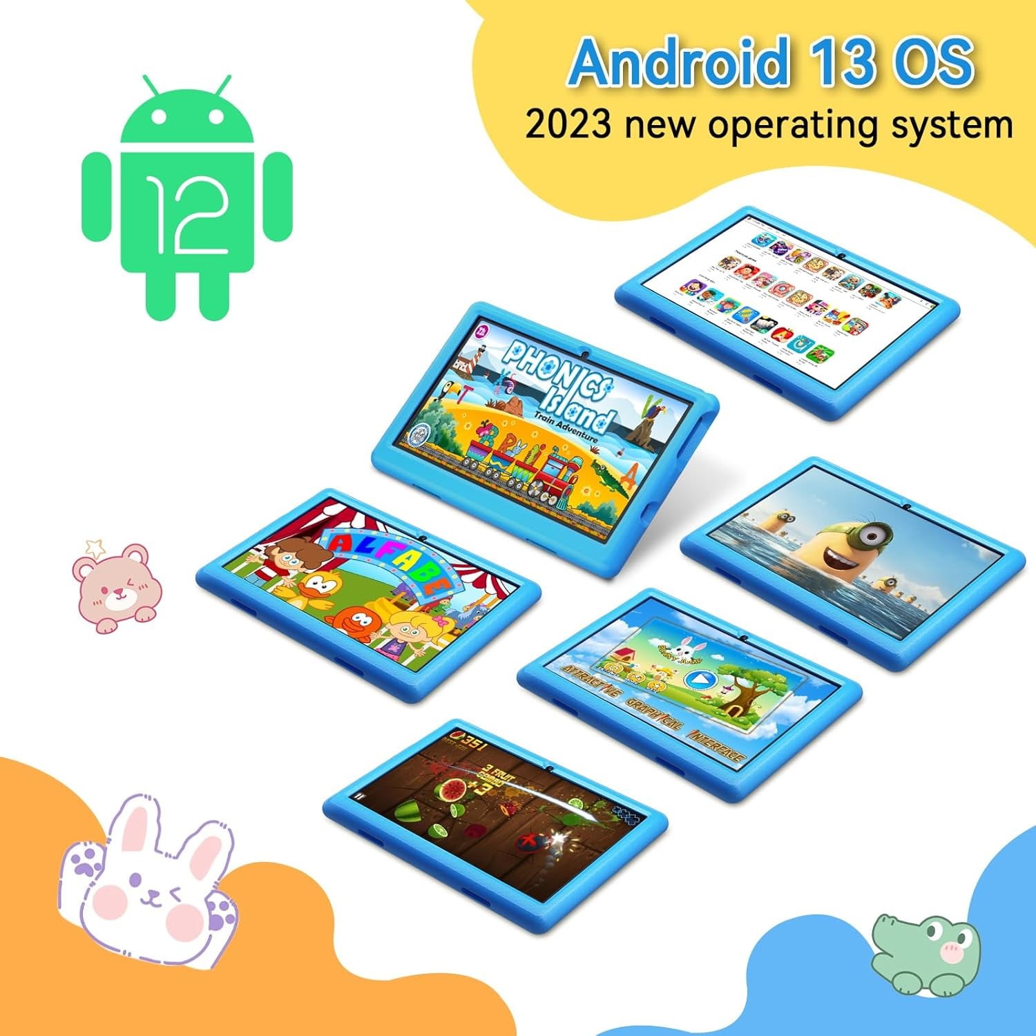 Aeezo Kids Tablet 10 inch Android 13 Tablet 6GB RAM, 64GB ROM with Shockproof PC