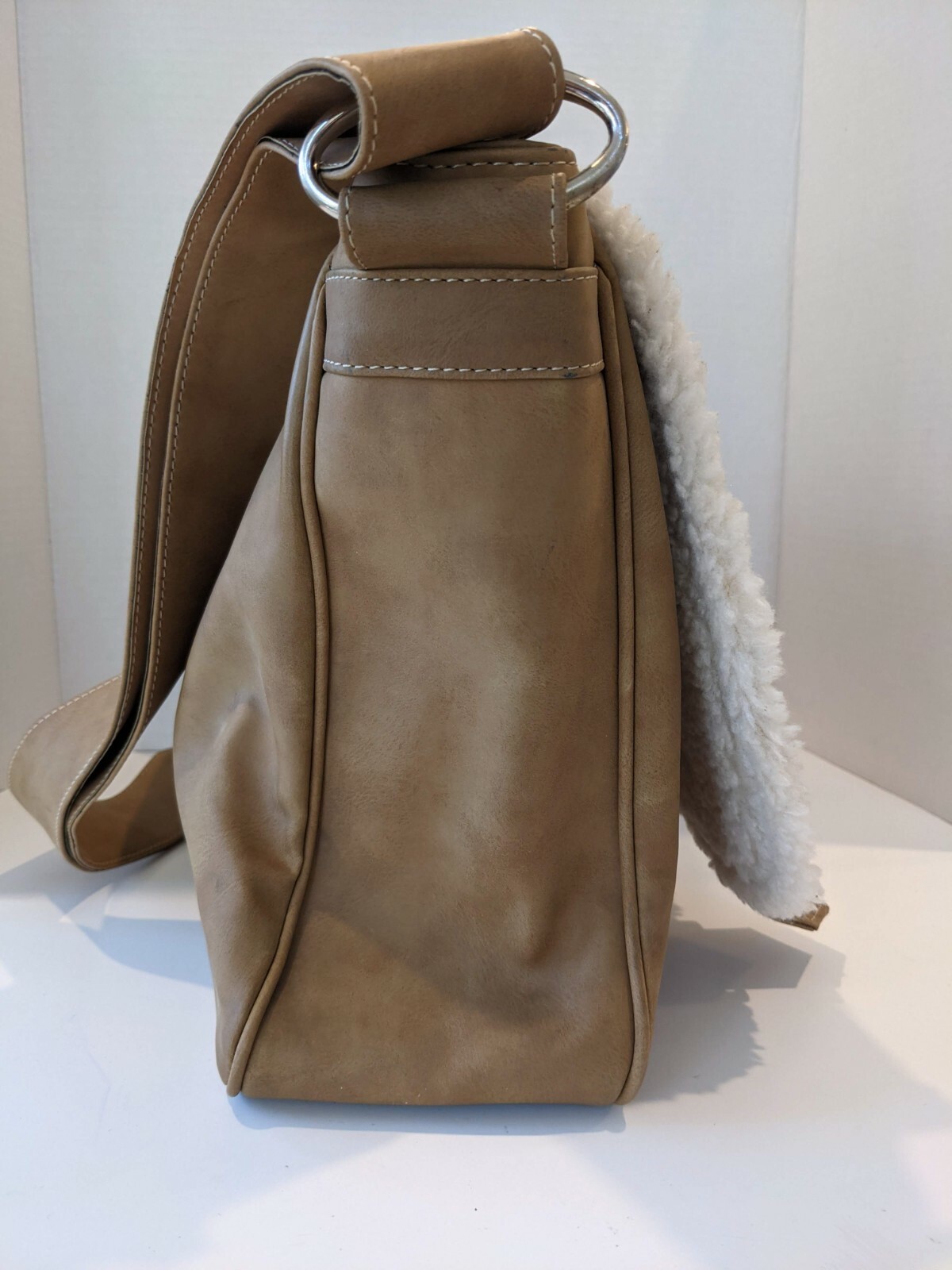 LAZIS Faux Suede Messenger /Computer Bag Sherpa Trim – Tan/Brown Unisex