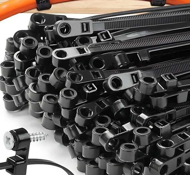 200pcs Screw Hole Cable Ties Reusable Nylon Self Locking Wire Organizer
