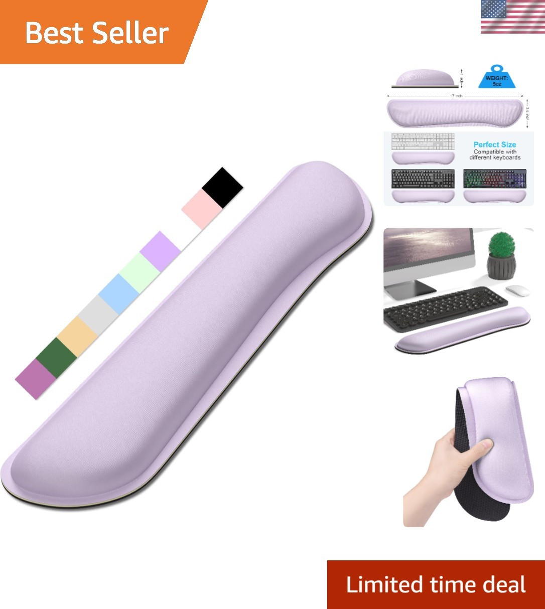 Non-Slip Ergonomic Wrist Support Cushion -Memory Foam 17×3.6in for Typing Relief