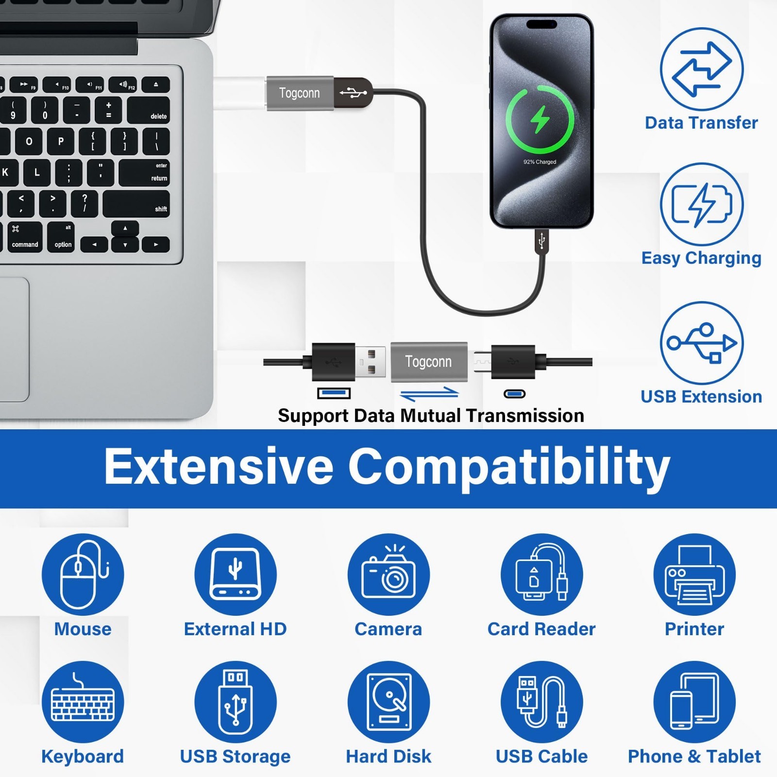 USB C to USB 3.0 Adapter (2 Pack),USB Type-C (Female) to USB A (Female) Coupl…
