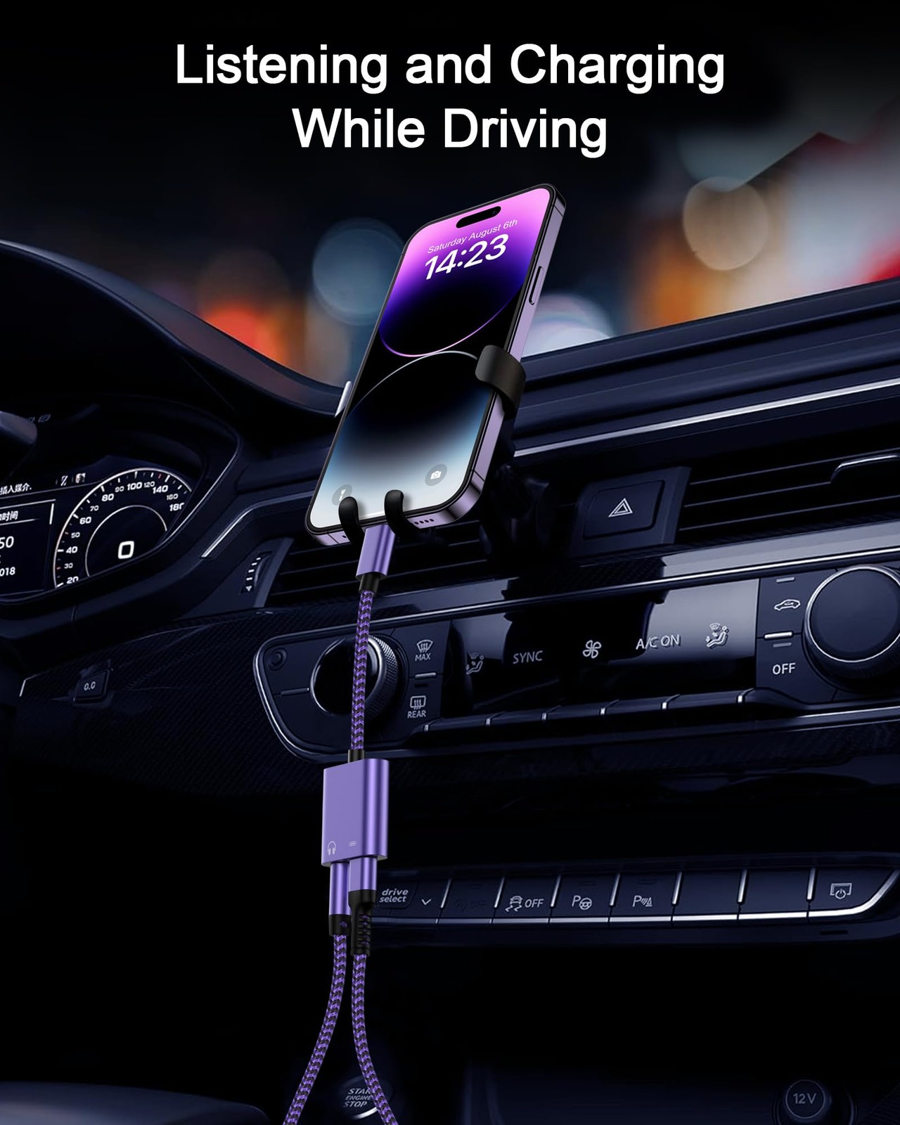 iPhone Dongle Headphone and Charger 2 in 1, Lightning to 3.5mm Audio Purple
