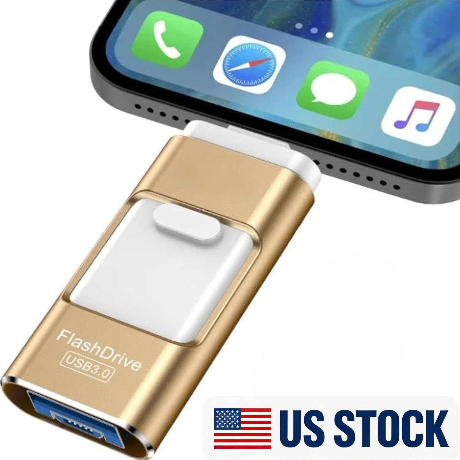 4 in 1 External USB Flash Drive for iPhone iPad Mac Gold PhotoTek Storage 1TB