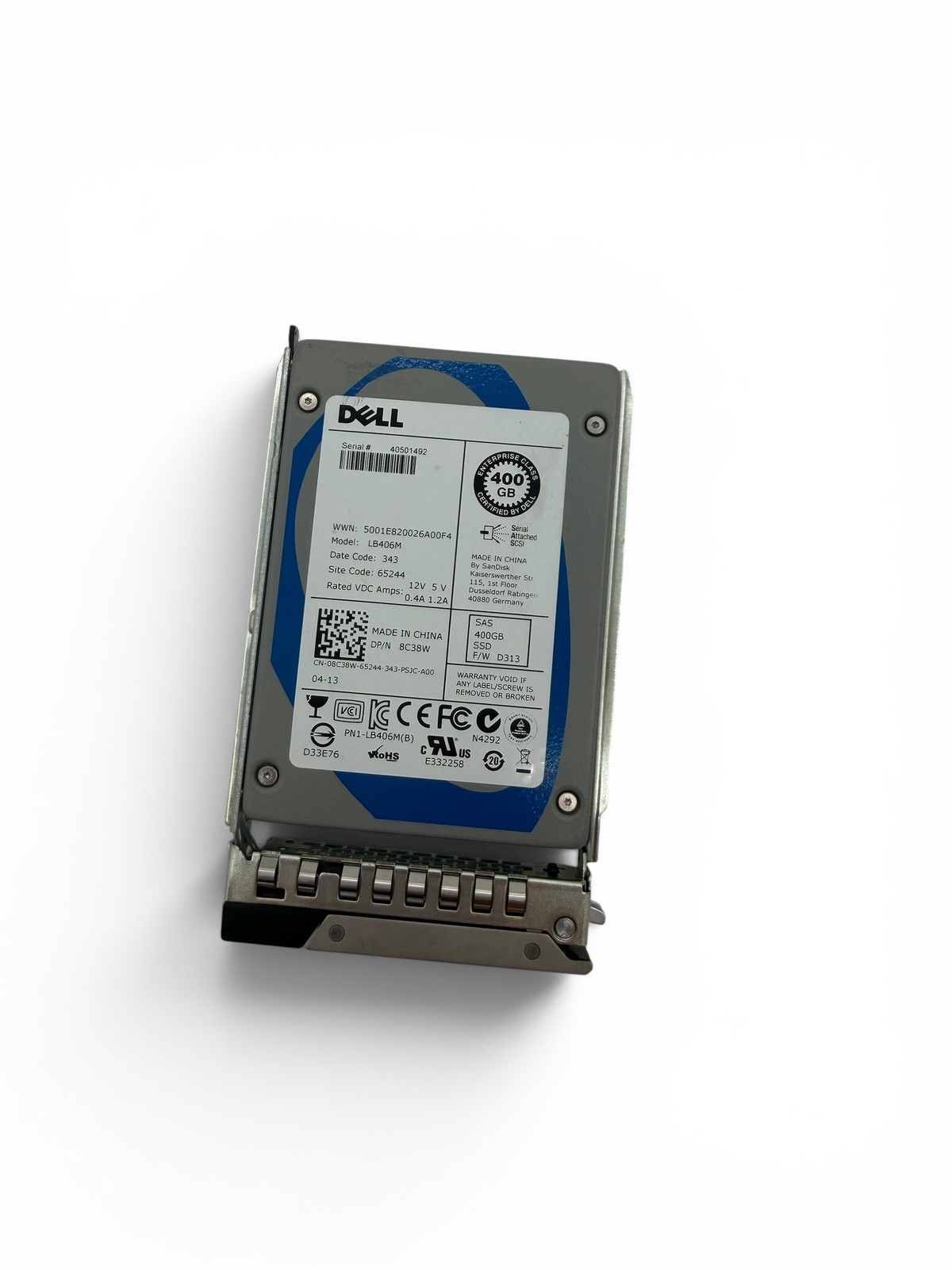 Dell 8C38W 400GB SAS 6G MU 2.5 SSD LB406M 100% Health”