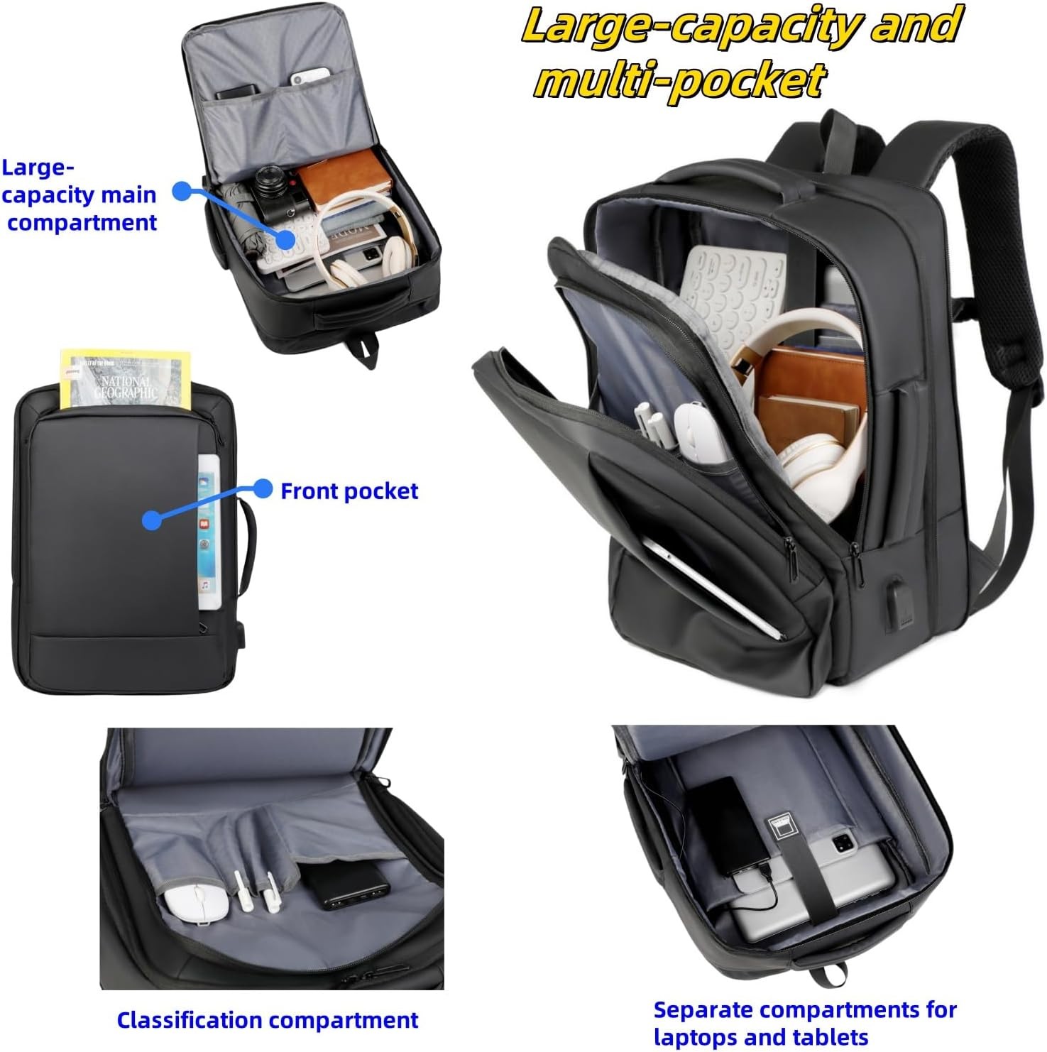Expandable 17″ Laptop Backpack, USB, Water-Resistant, Carry-on