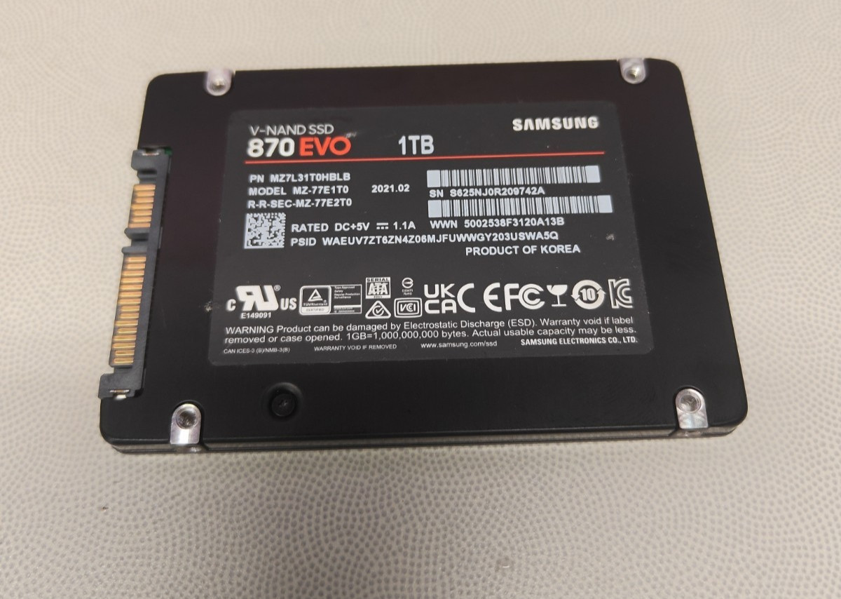Samsung 870 EVO Series 1TB SATA3 V-NAND 2.5inch SSD