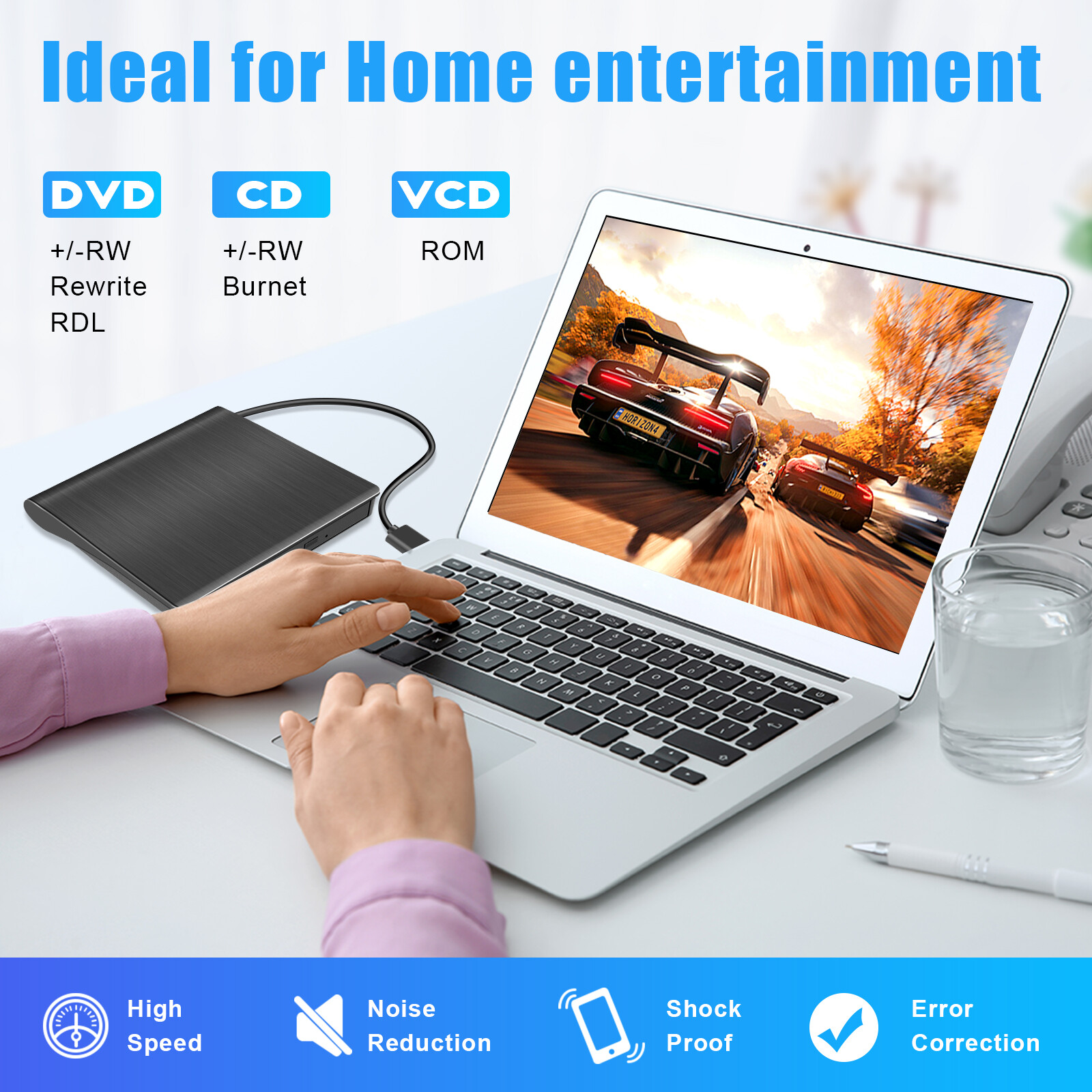 External CD DVD Drive Type-C USB 3.0 Player Disc Burner Reader for Laptop MAC OS