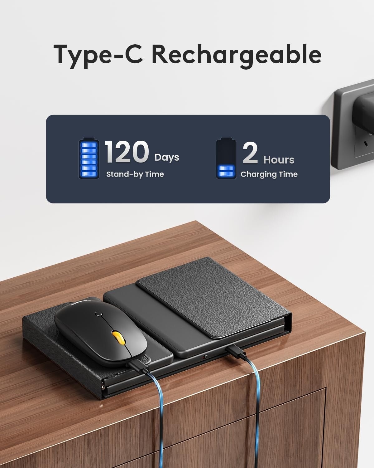 Foldable Keyboard and Mouse Combo for iOS Android Windows Mac OS USB-C Recharge