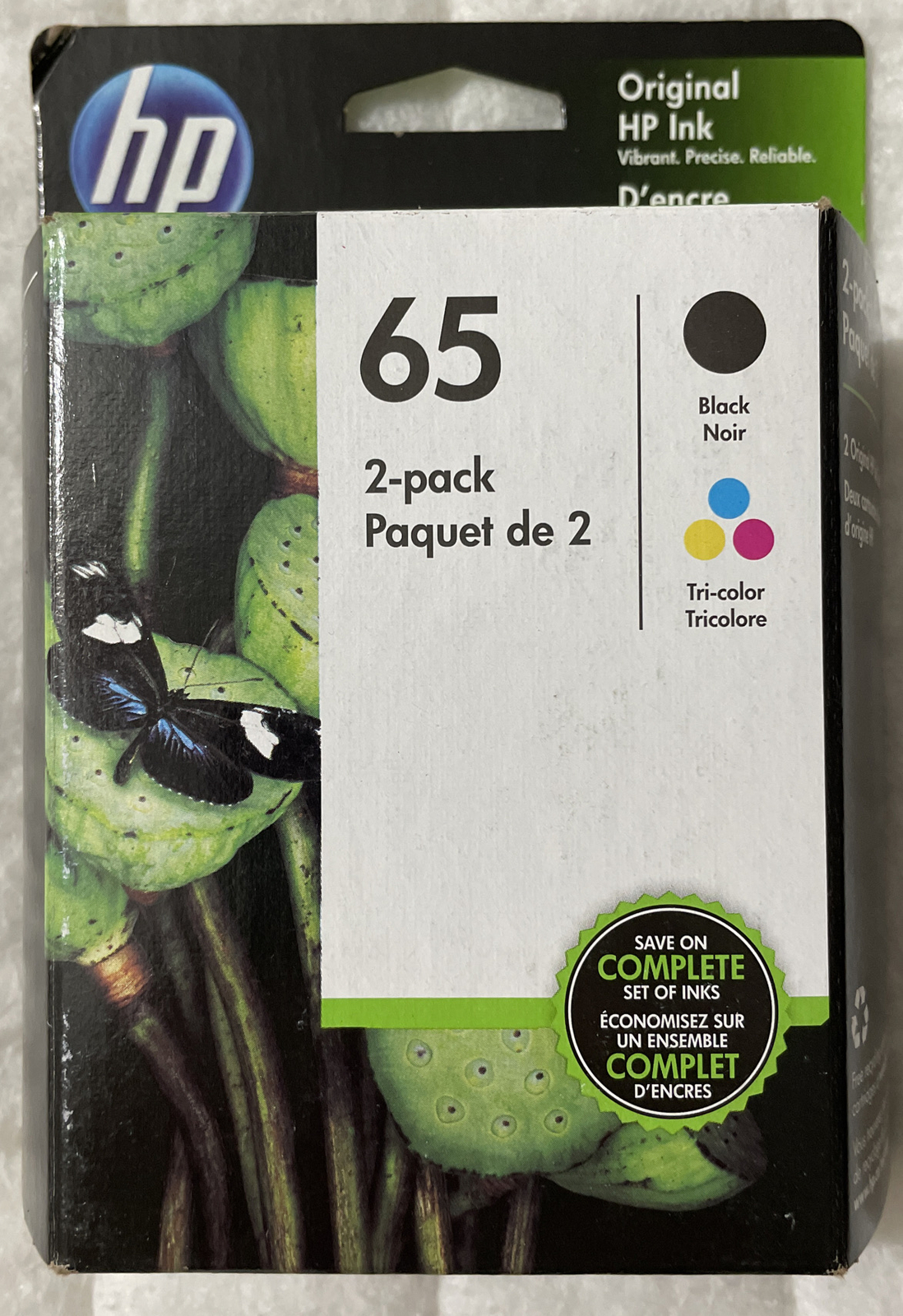 HP 65 Black & Tri-Color Combo Ink Cartridge T0A36AN N9K01AN & N9K02AN Foil Packs