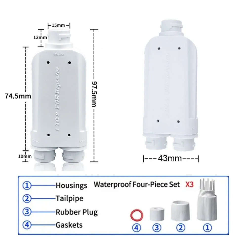 2 Port Waterproof POE Repeater IP66 10/100Mbps 1 To 2 PoE Extender Support
